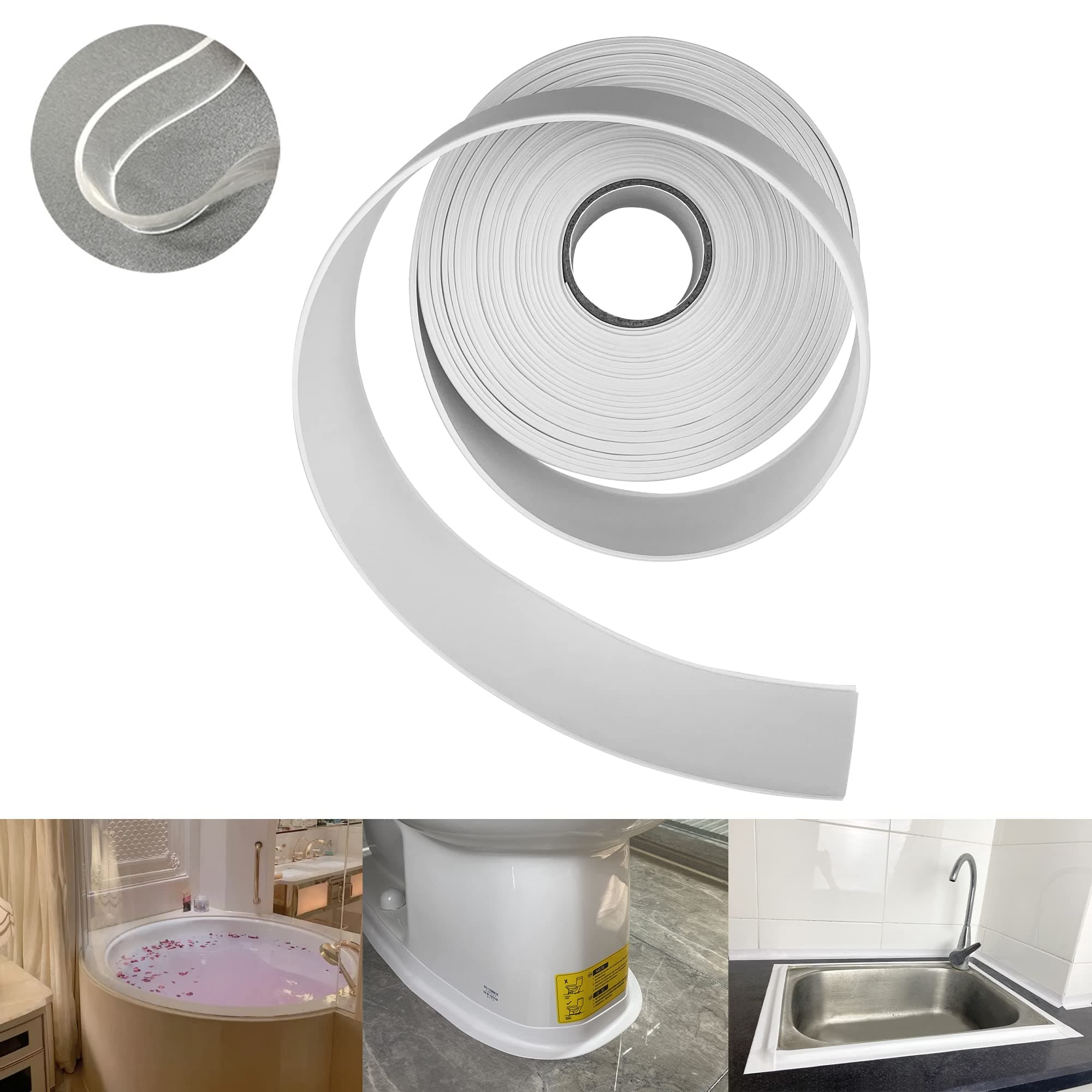 White Caulk Tape for Bathtub Self Adhesive,1.5" x 19.7Ft sealant caulk Caulk Strip Caulking Sealing Tape for Kitchen Countertop,Bathroom,Toilet,and Bathtub Floor Wall Edge Protector