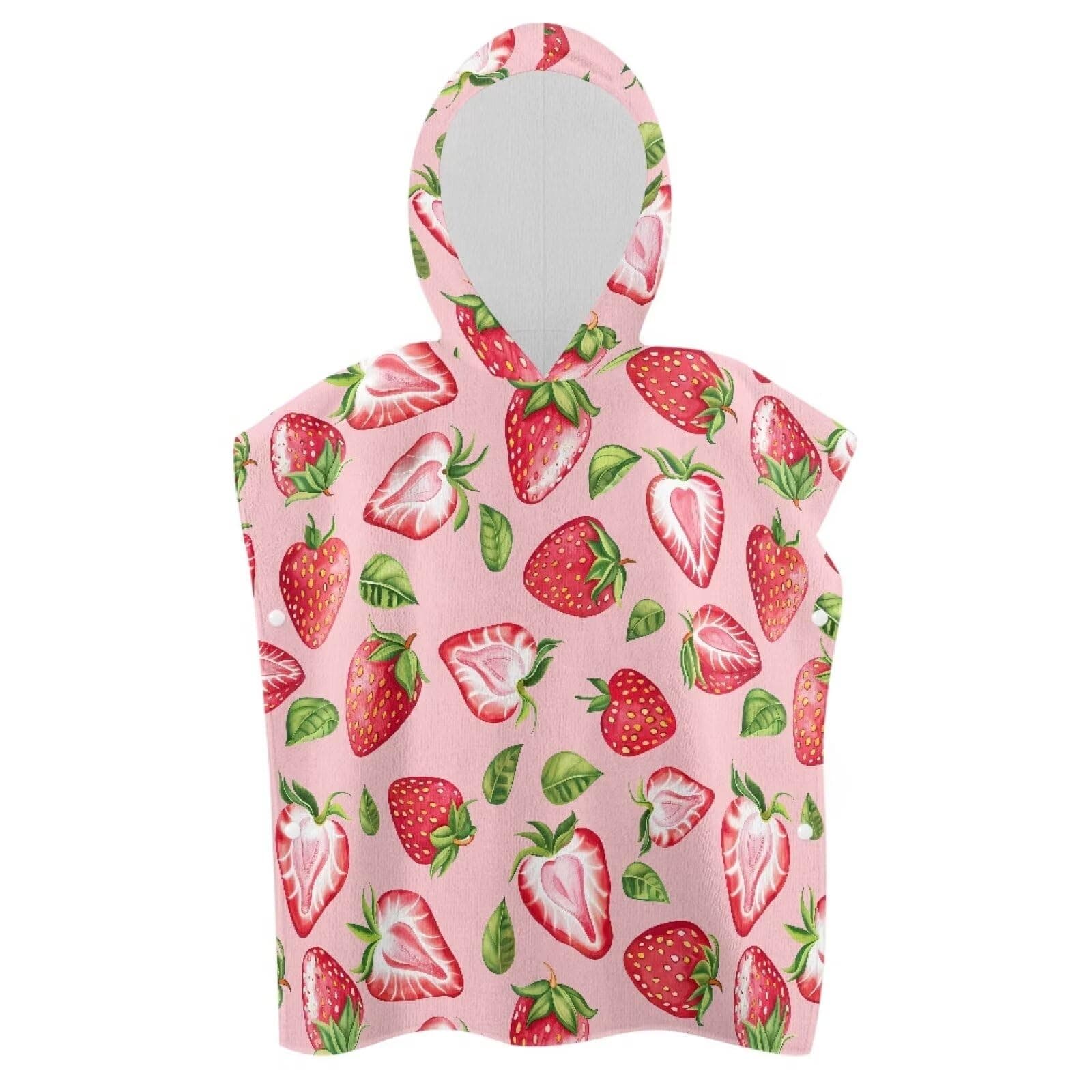 Goronwyfloyd Pink Strawberry Children Hooded Bath Towel Swimwear Cover-ups for The Beach, Pool and Bathroom Lightweight and Ultra Absorbent