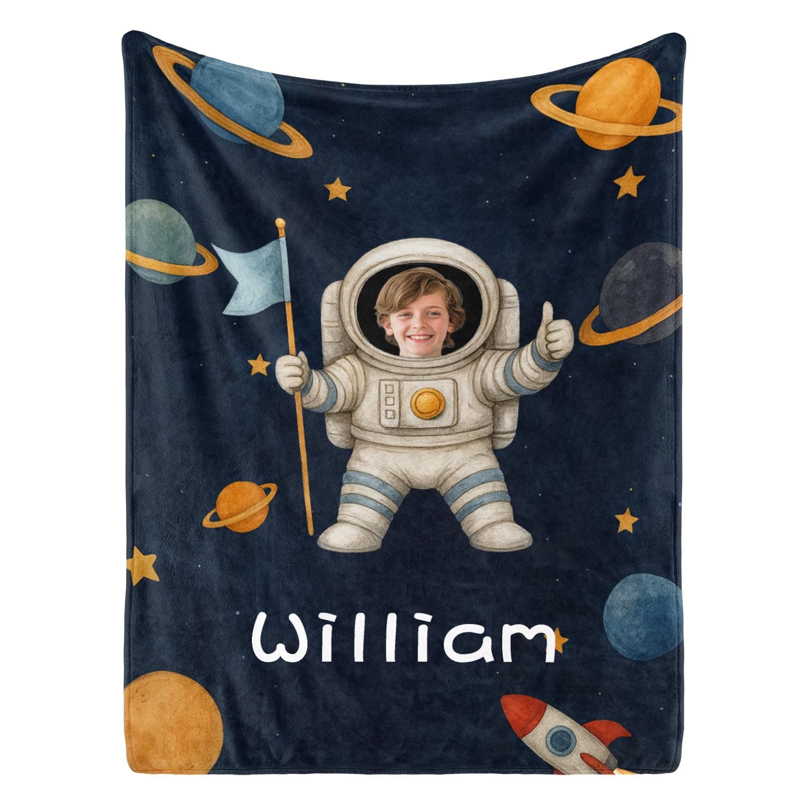 Personalized Baby Blanket with Name, Custom Name Blanket for Kids Soft Flanne Blankets in Easter Personalized Baby Gifts for Infant Newborn Shower (Navy)