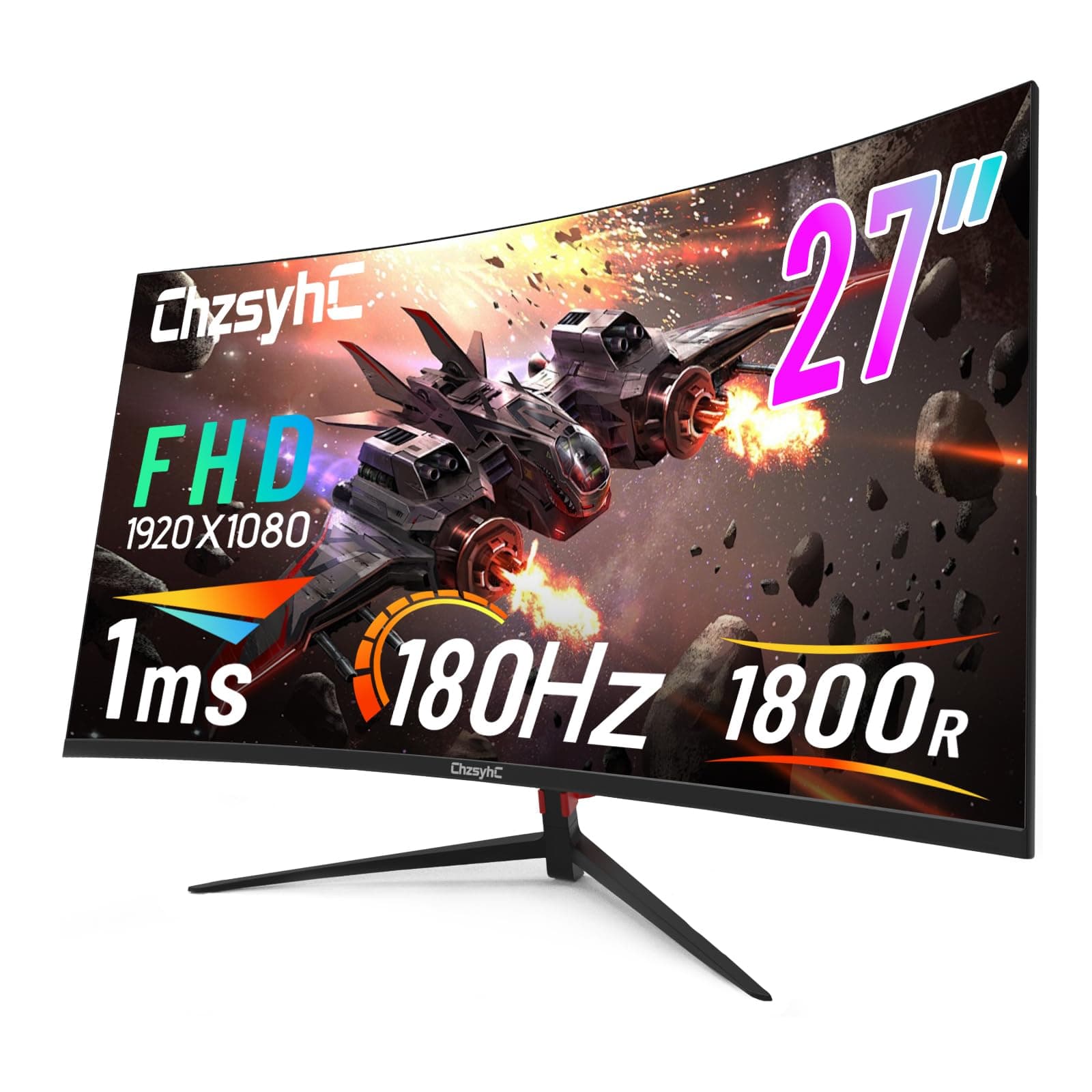 27 Inch Curved 180Hz Gaming Monitor, 1800R Curved Gaming Monitor, 1ms MPRT, FHD(1920×1080P), Freesync, HDMI2.0,DP1.4, VESA Mountable(DP&HDMI Cable Incl.), Black