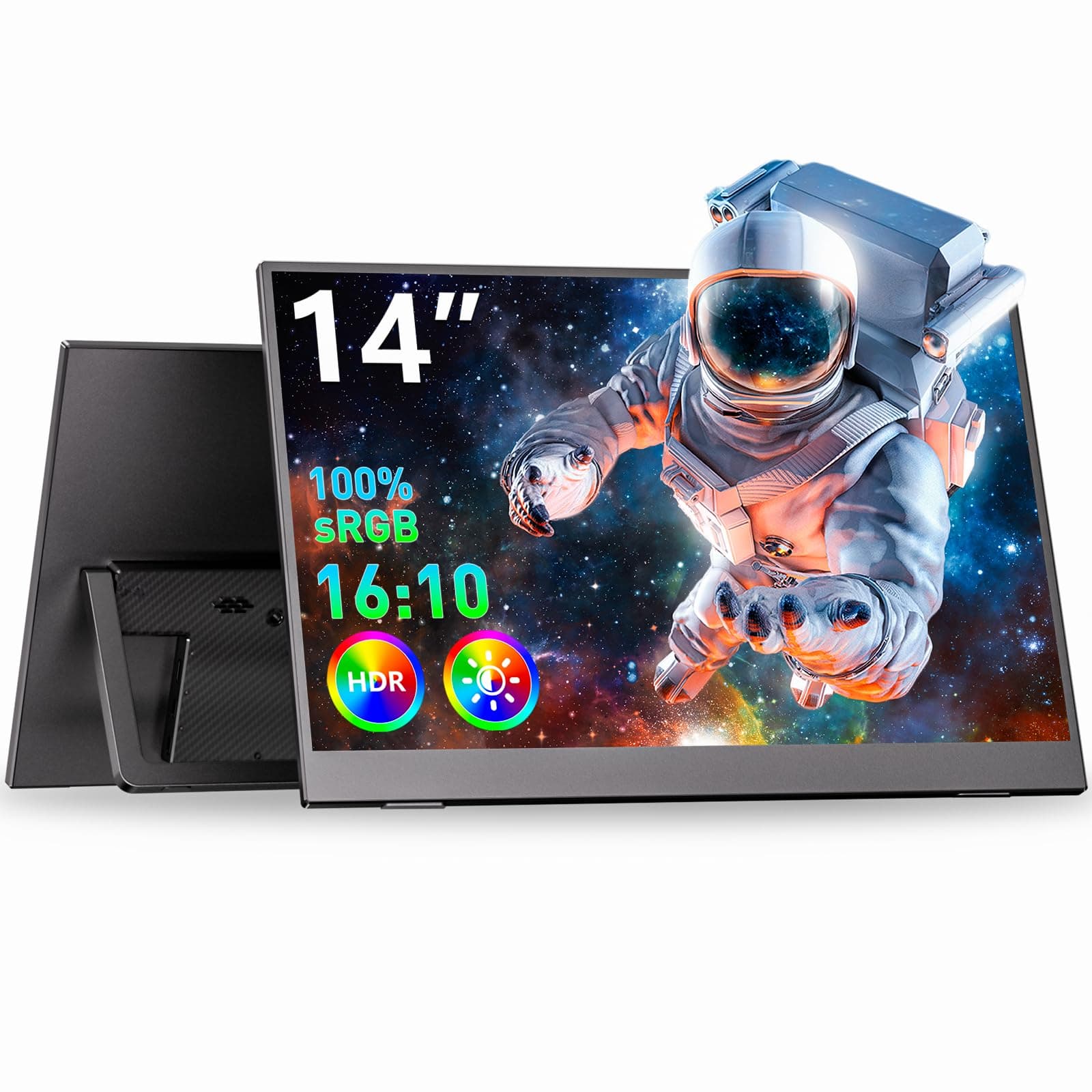 WUAWE Portable Monitor 14" Kickstand Portable Monitor for Laptop, Ultra Slim Built-in 180° Adjustable Stand, Second Screen for Laptop, Desktop, Tablet, Phone, Xbox, PS4/PS5, GEEKOM.