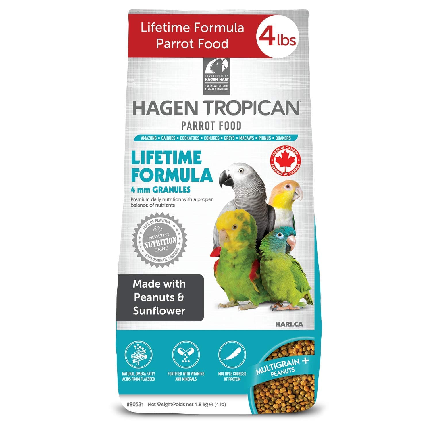 Tropican Lifetime Formula Granules for Parrots - 1.8 kg (4 lb)