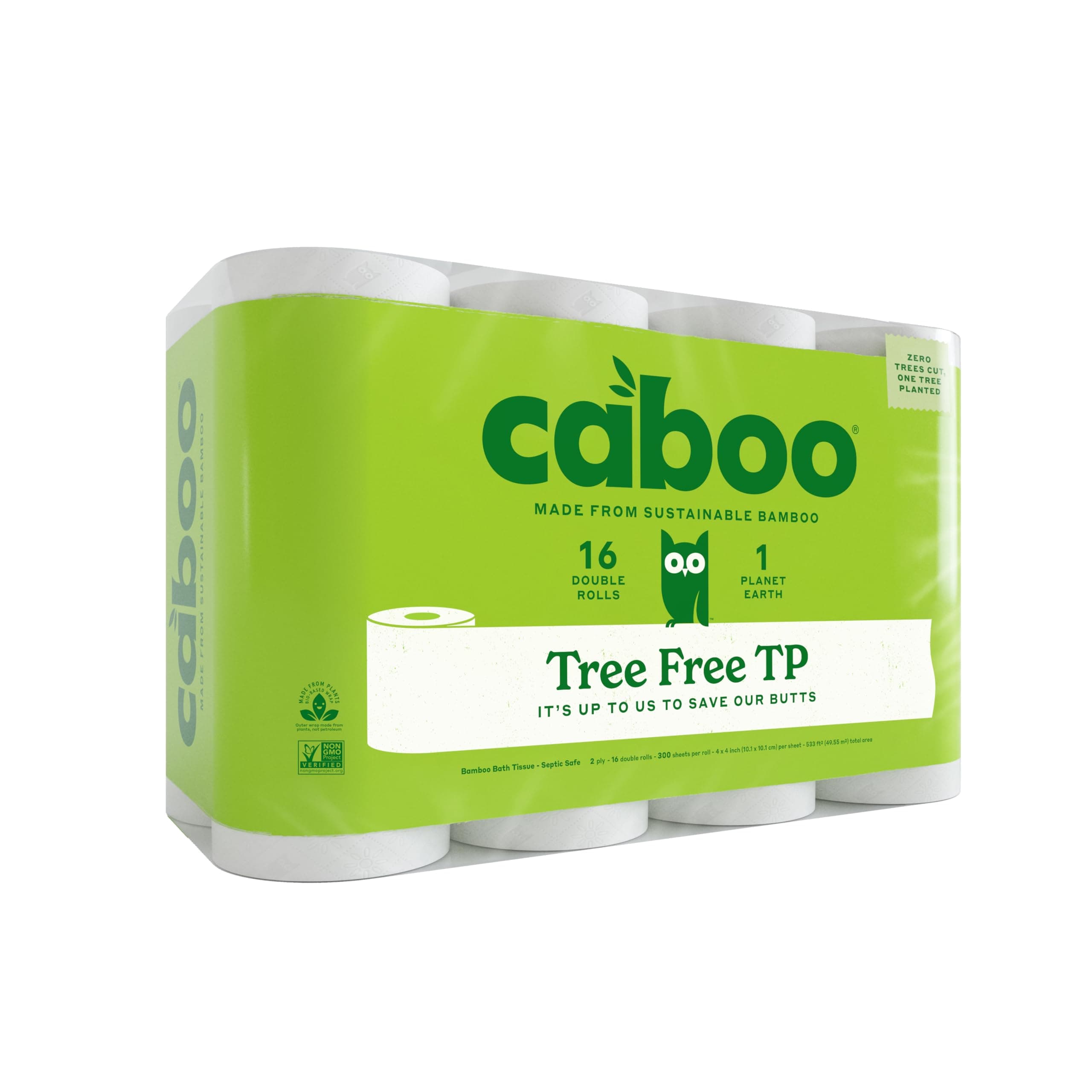 Caboo Tree Free Toilet Paper, PFAS Free, Septic Safe, 16 Double Rolls