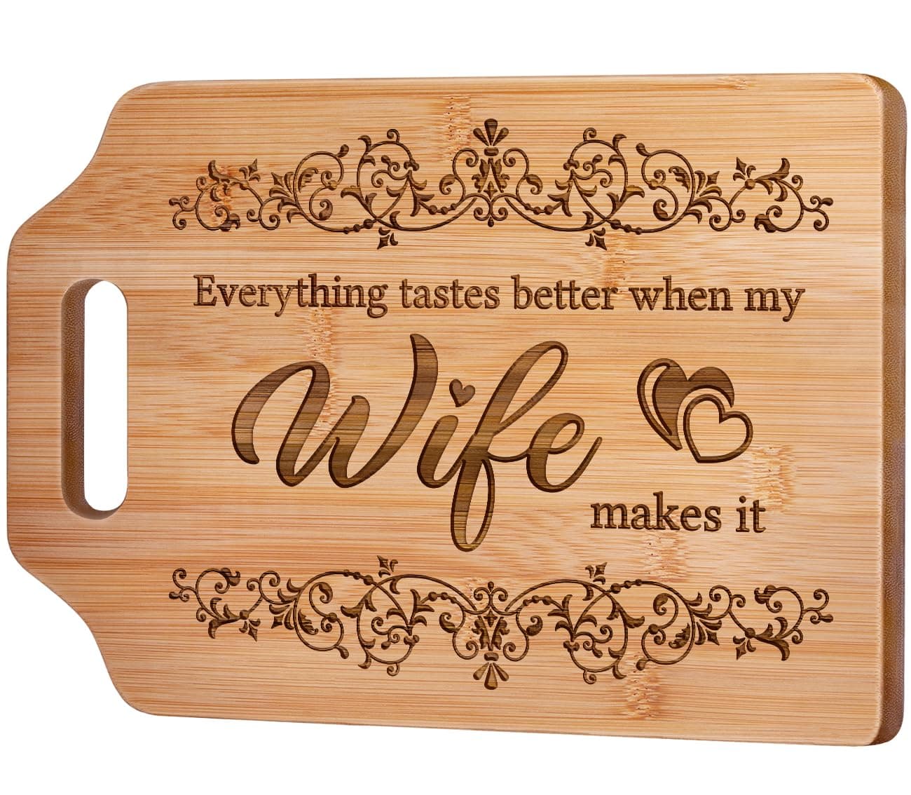 AceThrills Wifes Gifts for Wife Birthday Gift Ideas for Wedding Anniversary, Christmas, Mothers Day - Bamboo Cutting Board 12.3"L x 8.7"W x 0.4"Th (Everything Tastes Better)