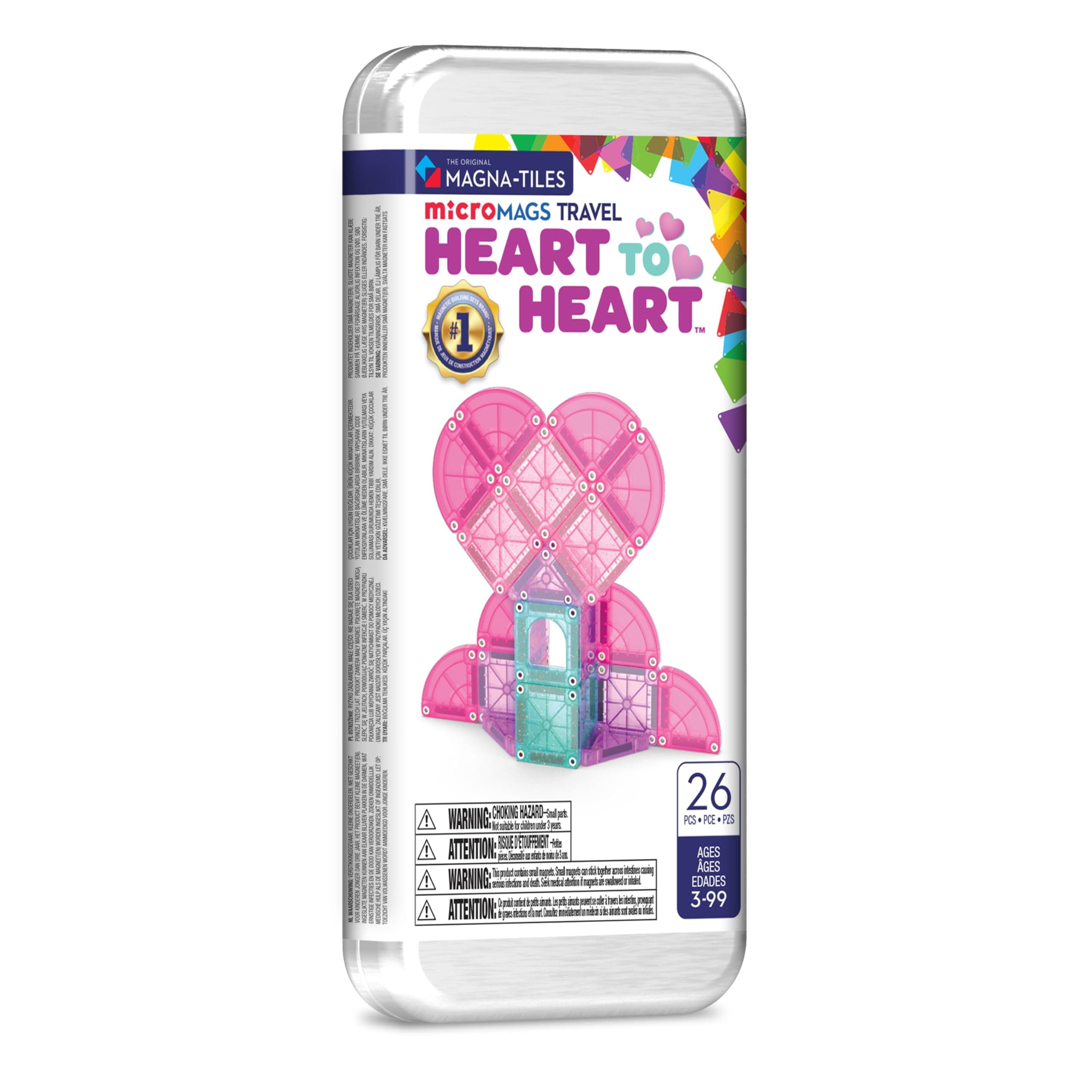 MAGNA-TILES microMAGS 26-Piece Heart to Heart Travel Set, The Original Magnetic Building Brand