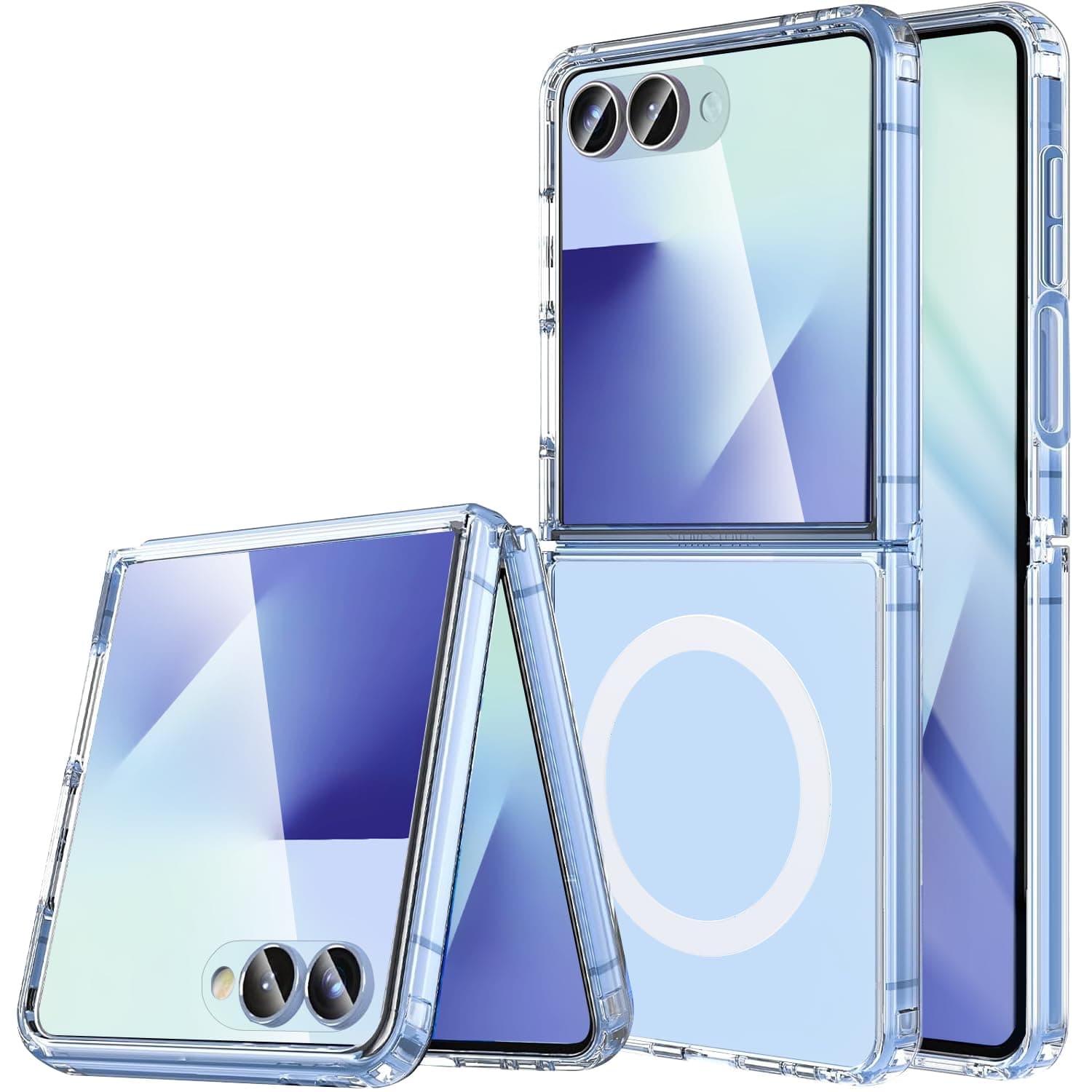 UWQAP Magnetic Case for Galaxy Z Flip 7 5G,Phone Case Built-in Soft Screen Protector,Compatible with MagSafe,Slim Hard PC Silicone Bumper Shockproof Protective Cover for Samsung Galaxy Z Flip 7,Clear