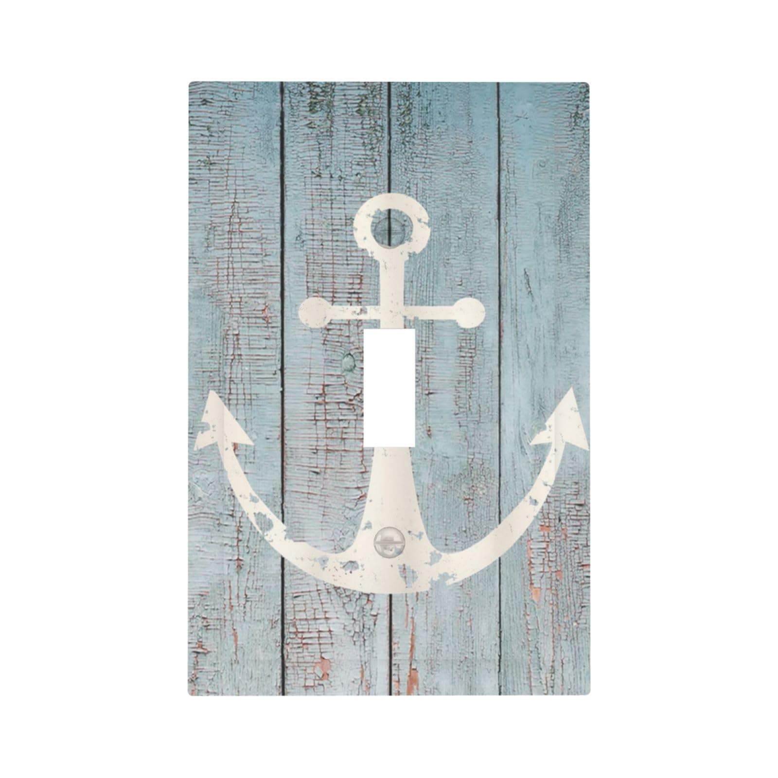 Anchor Rustic Sailing Nautical Wooden Planks Marine Decorative Light Switch Cover 1 Gang Single Toggle Device Electrical Faceplate Switchplates Decorator Outlet Wall Plate for Bathroom Farmhouse Decor