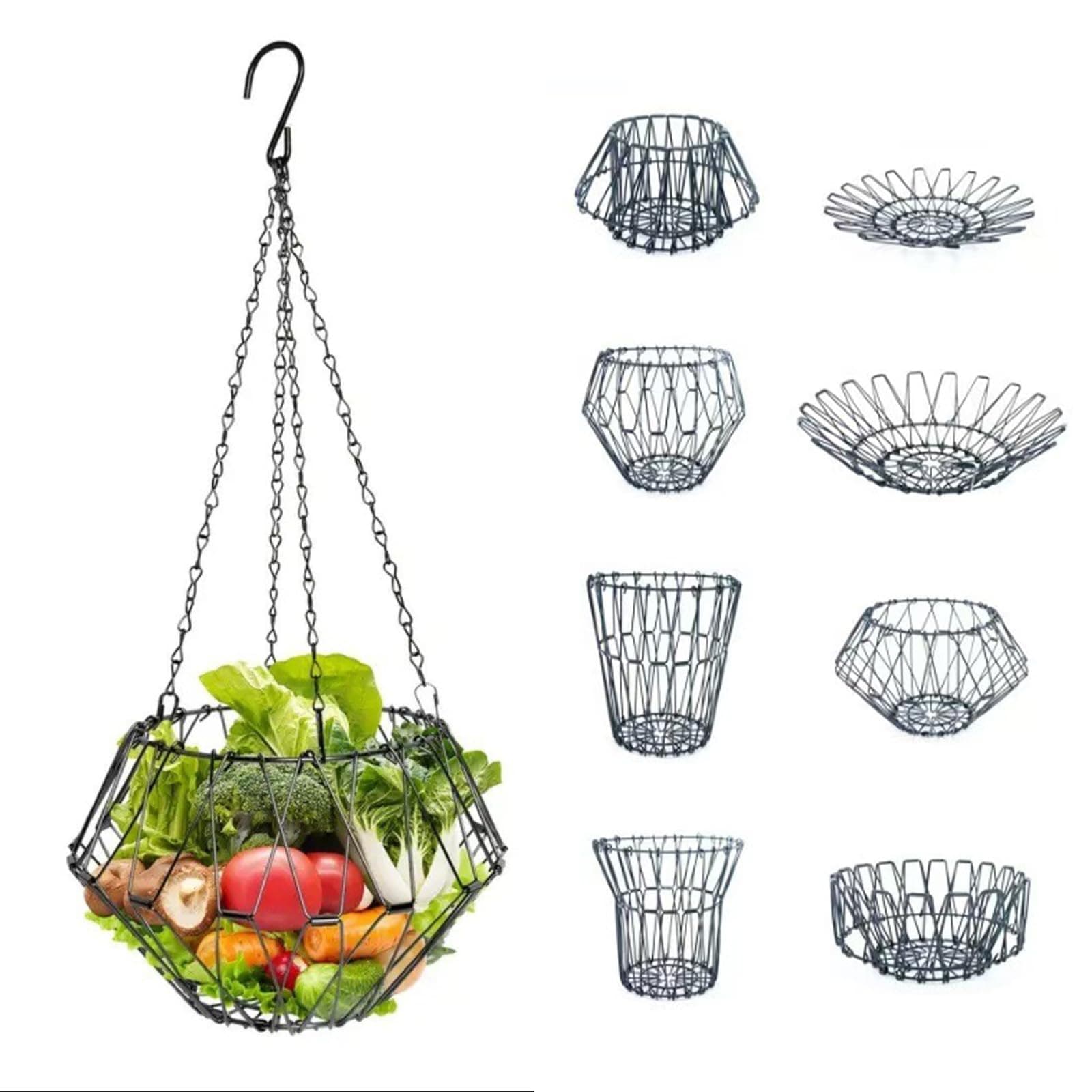 SKTMH Hanging Chicken Feeder Accessories, 12In Large Foldable Chicken Vegetable Fruits Feeder with 4Pcs Hanging Chain, Poultry Feeding Holder Basket, Veggie Treat Ball for Chick Coop Accessories