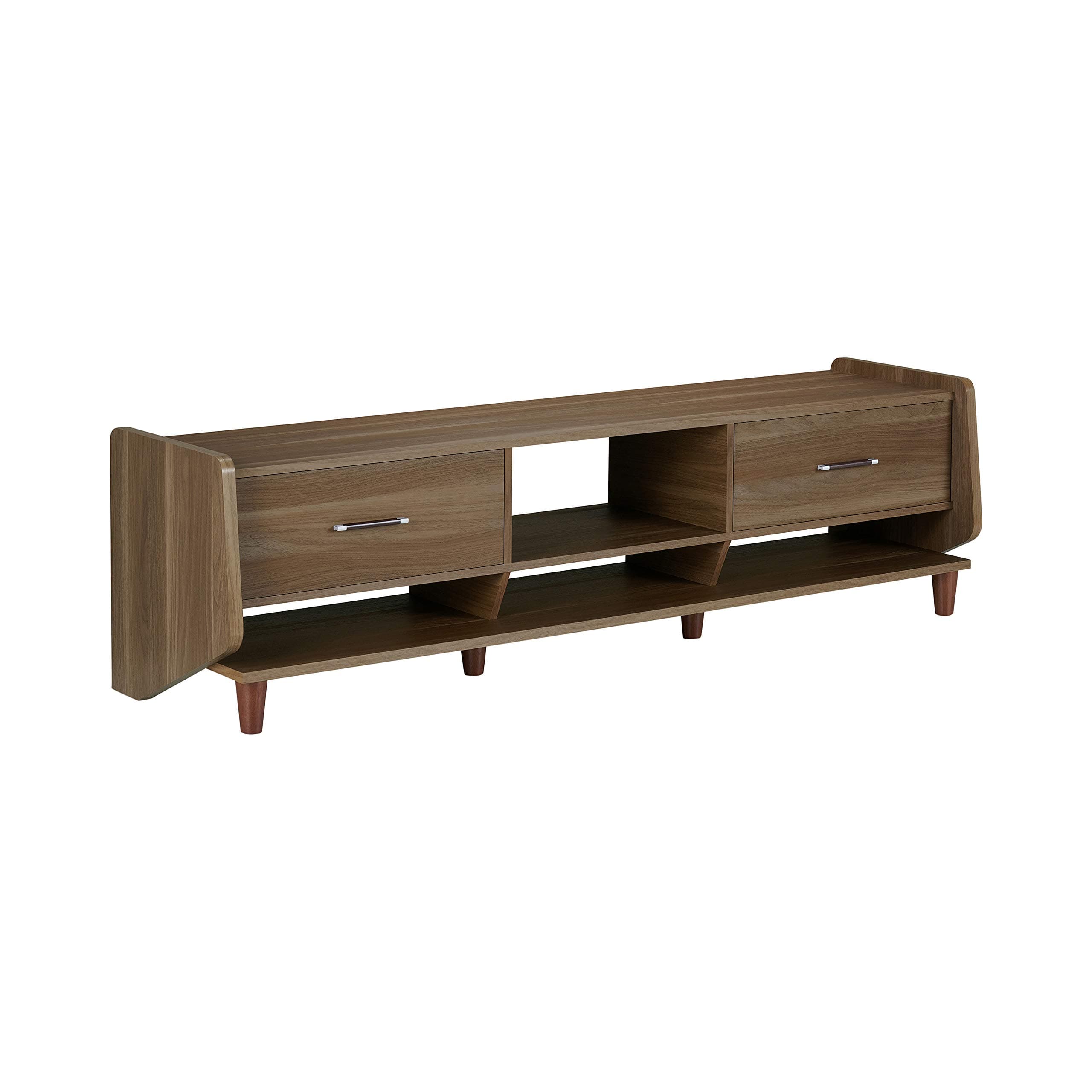 HOMES: Inside + Out Pomeroy Mid-Century Modern 2-Drawer 71 in. TV Stand, Media Console with 4-Shelf for Living Room, Bedroom, Honey Walnut Brown
