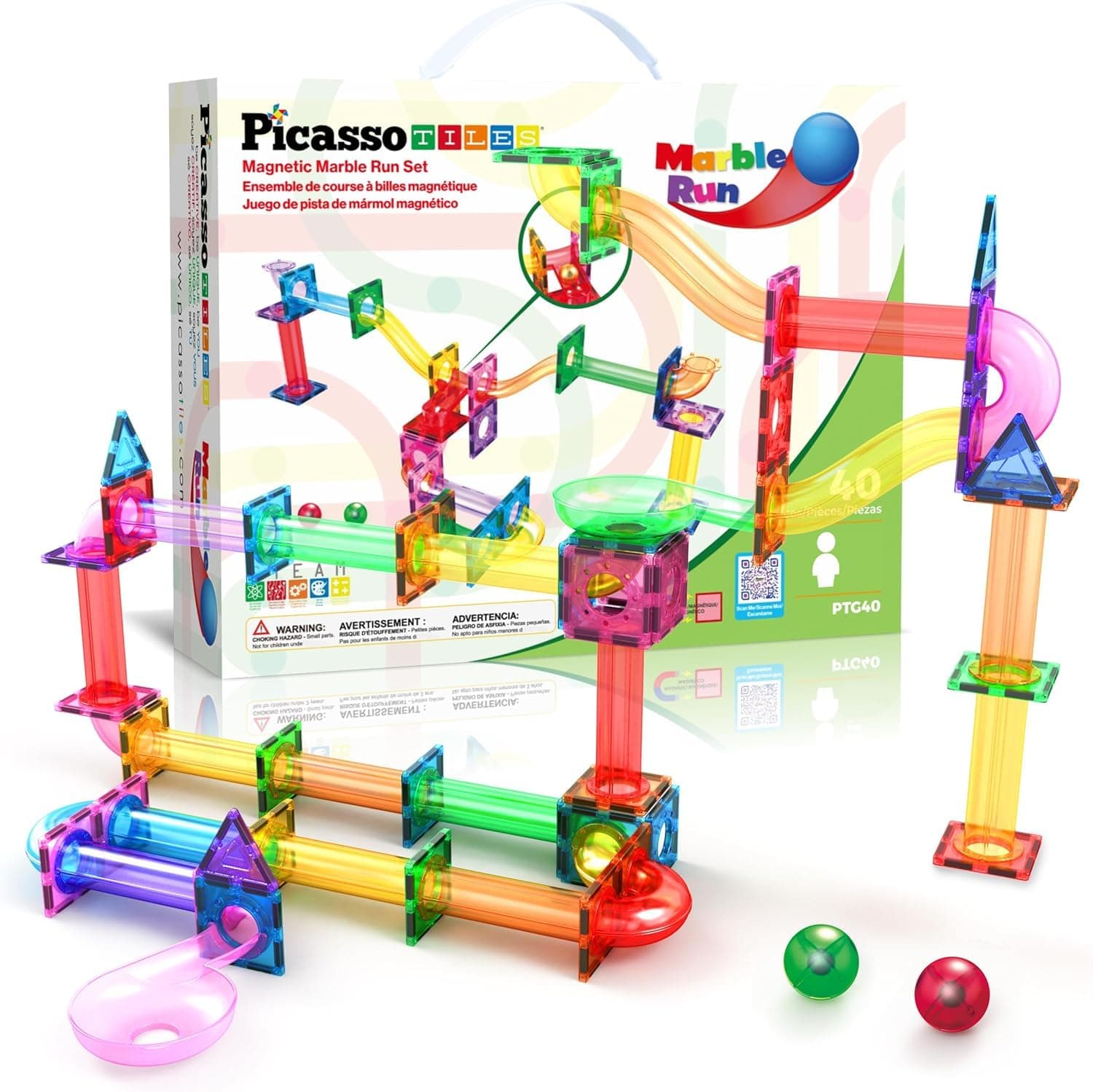 PicassoTiles® 40pc Marble Run Building Blocks PTG40