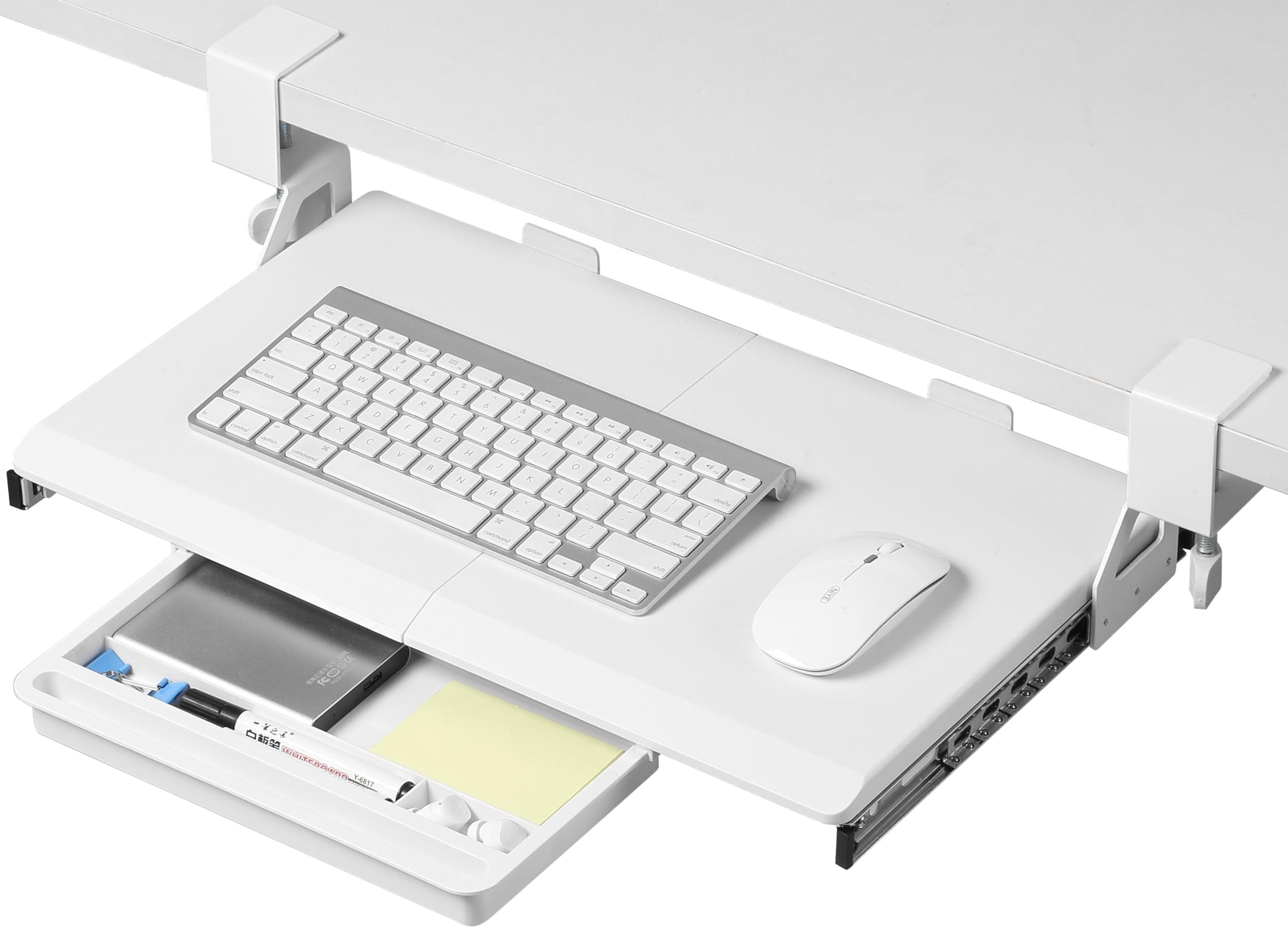 ETHU Small Keyboard Tray Under Desk with Metal Rail, 19.7x11.8", White