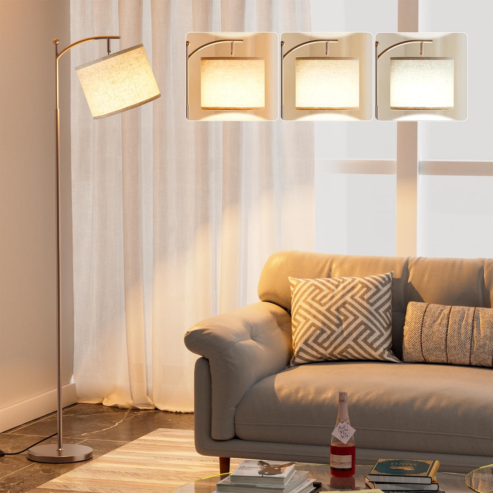 Ambimall 60" Floor Lamp with 3 Color Temperatures Bulb, Foot Switch, Brown