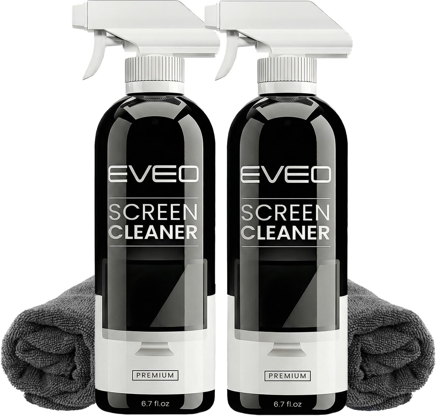 EVEO® Screen Cleaner Spray Kit (Streak-Free) TV Screen Cleaner for Smart TV, LCD, LED, OLED | Computer Cleaner Spray and Wipe Microfiber Cloth for, Monitor, Laptop, iPad, Car & More - 2 Pack