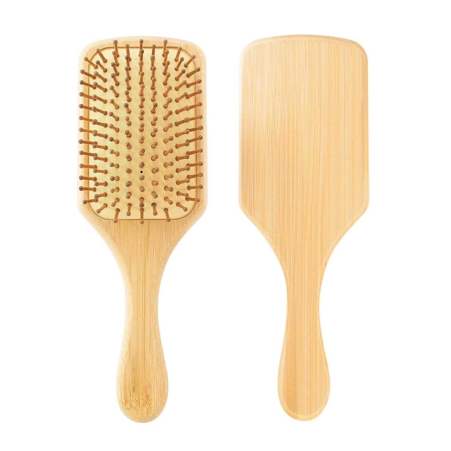 RACMOS Wooden Paddle Hair Brush Detangling & Massaging Brush with Wooden Bristles Anti Static, Best for All Wet & Dry Hair Daily Use for Women/Men/Kids, Stimulate Scalp to help hair Growth & Add