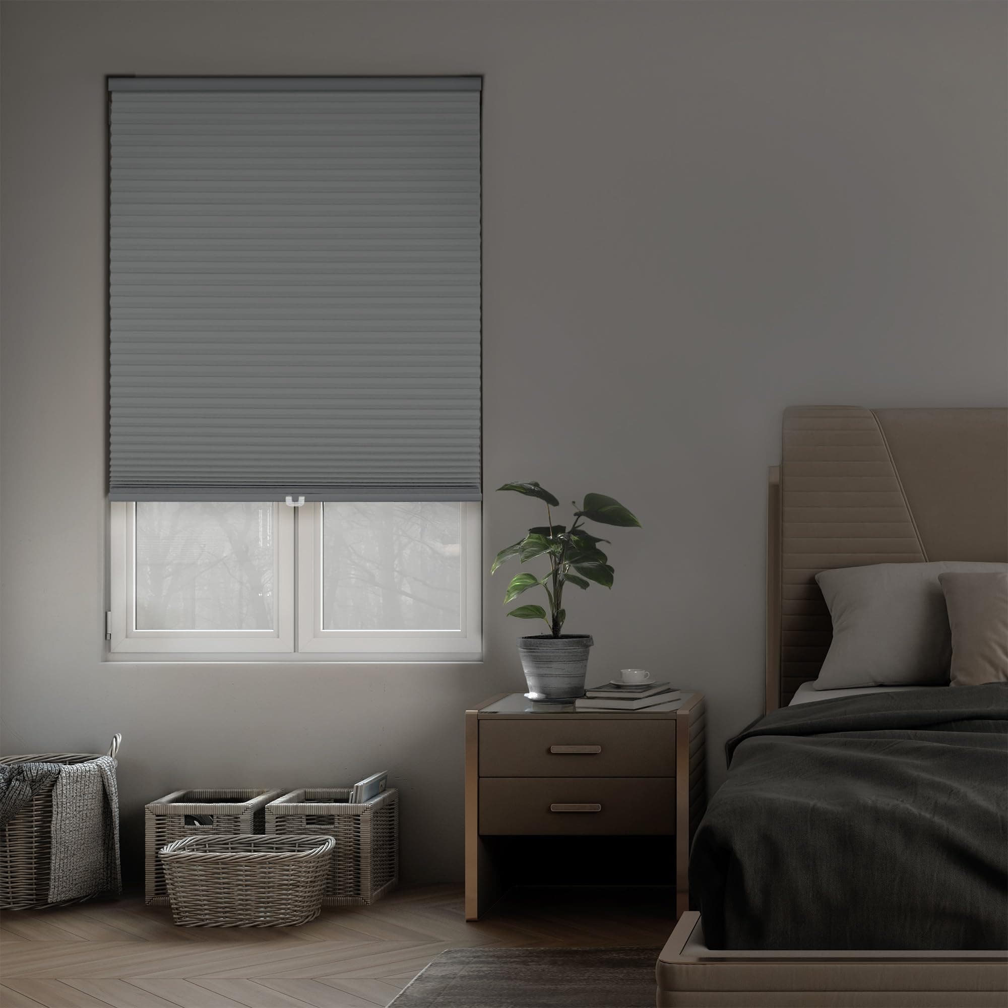 DEZ FURNISHINGS Cordless 1.5" Signature Blackout Cellular Shade, Energy Saver, 63" W x 84" H, Gray Cloud