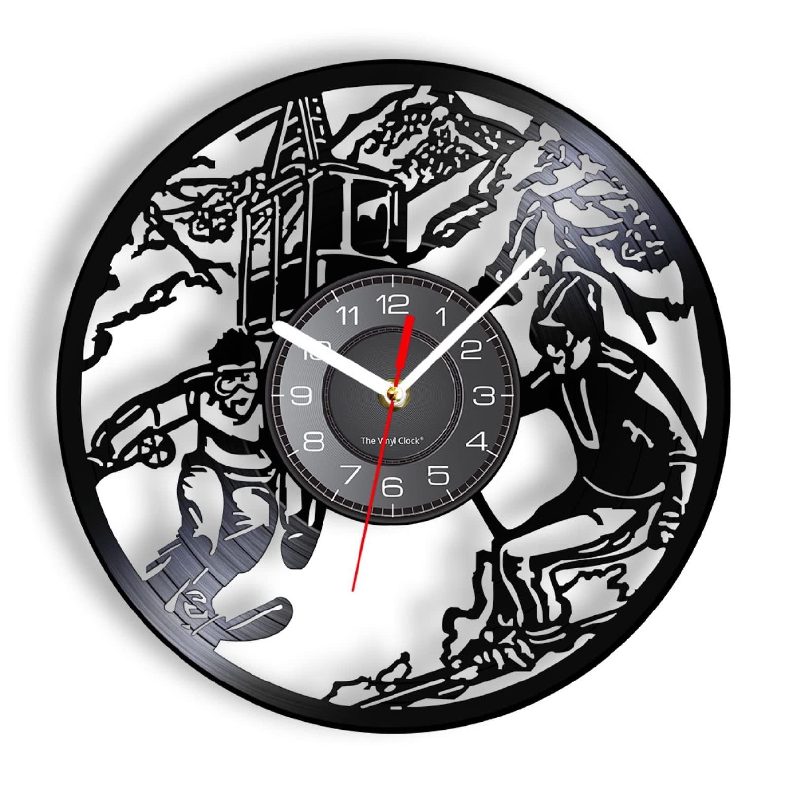 OTKU 12 inch Clock Ice Skiing Vinyl Record Wall Clock Snowboarding Wall Clock Winter Sport Room Decorative Skiing Clock Wall Art Ski Lovers Gift for Vintage Room Decoration
