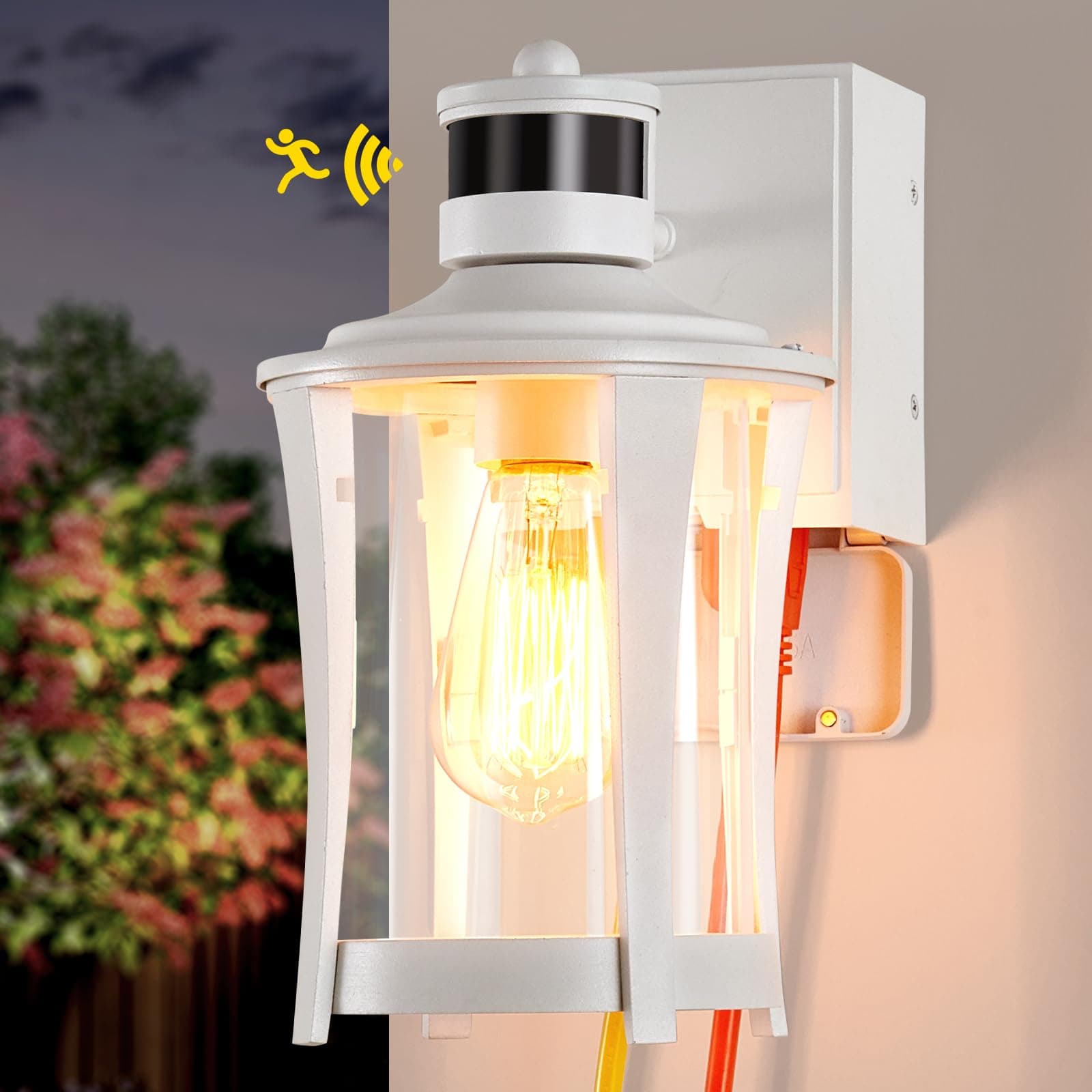 Yisuro Porch Lights with GFCI Outlet, Outdoor Lights Dusk to Dawn Motion Sensor, 3 Lighting Modes Exterior Light Fixture Waterproof for House Front Door Patio Garage,