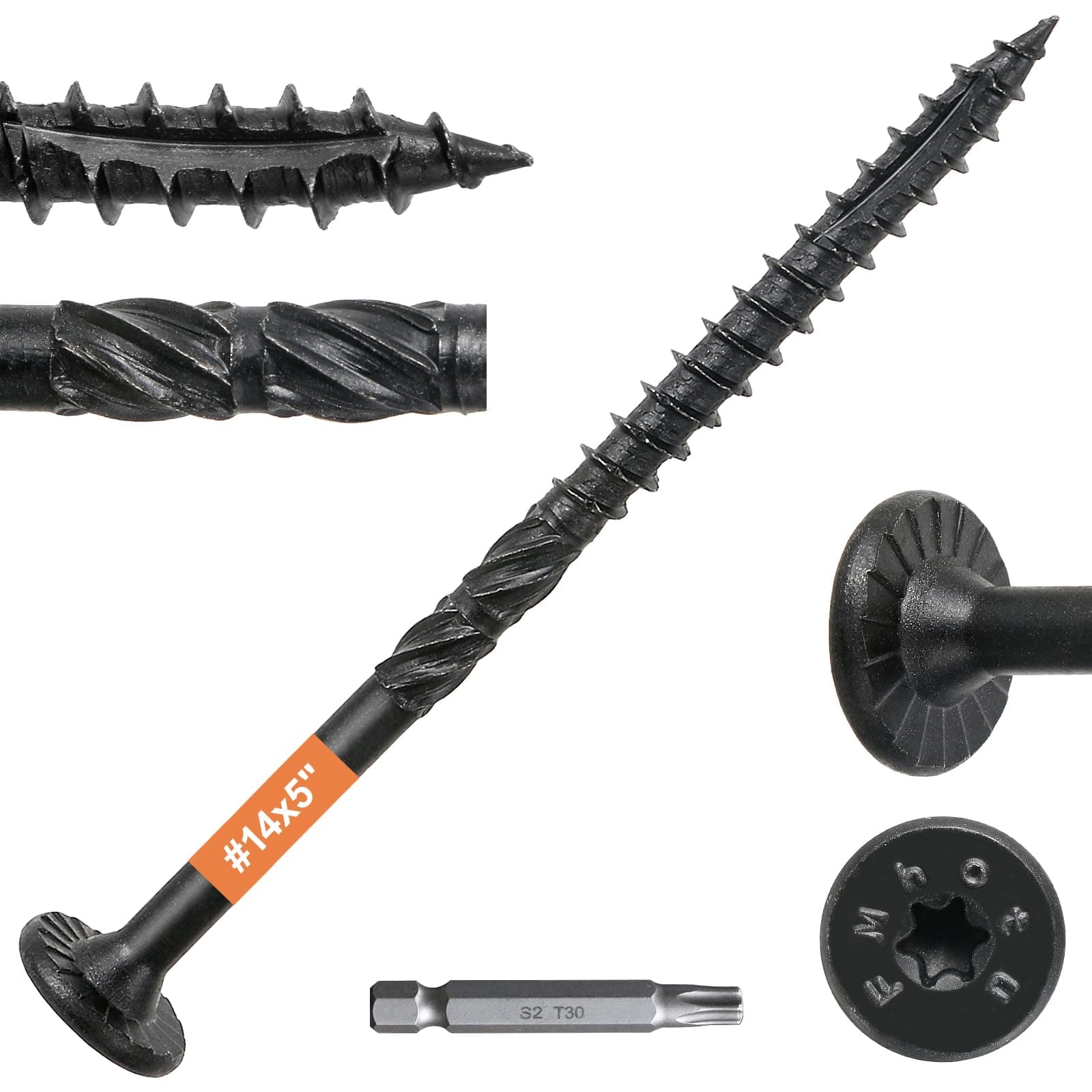 #14 x 5 Wood Structural Lag Screws 108Pcs Star Drive Decking Wood Screws, Rust Resistant Timber Screws for Timber/Log/Landscaping Wood