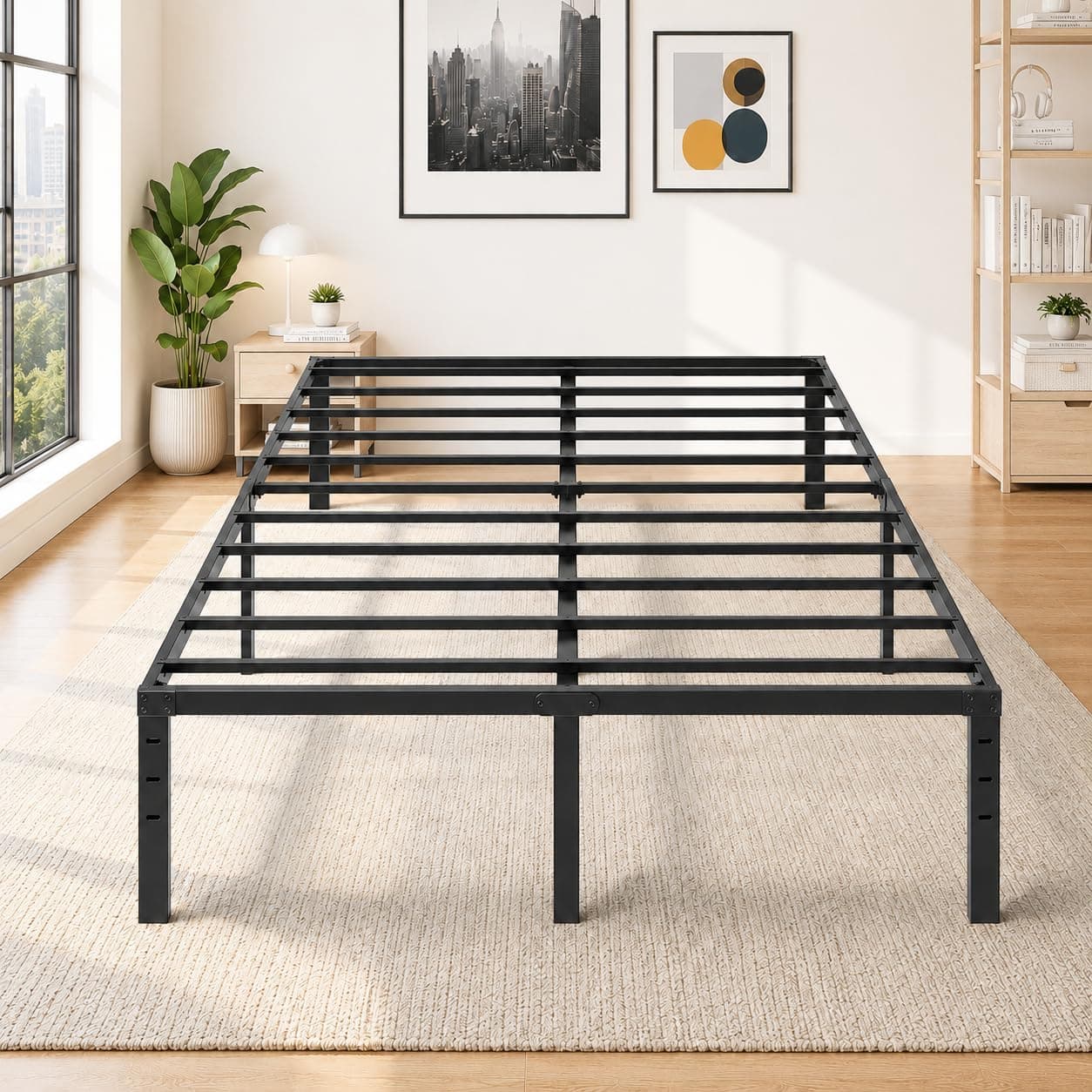 VINGLI 18 Inch Queen Bed Frame, Heavy Duty Metal Platform,No Box Spring Needed, Sturdy Steel Slat Support, Easy Assembly, Noise-Free, 16 inch Underbed Storage,Black