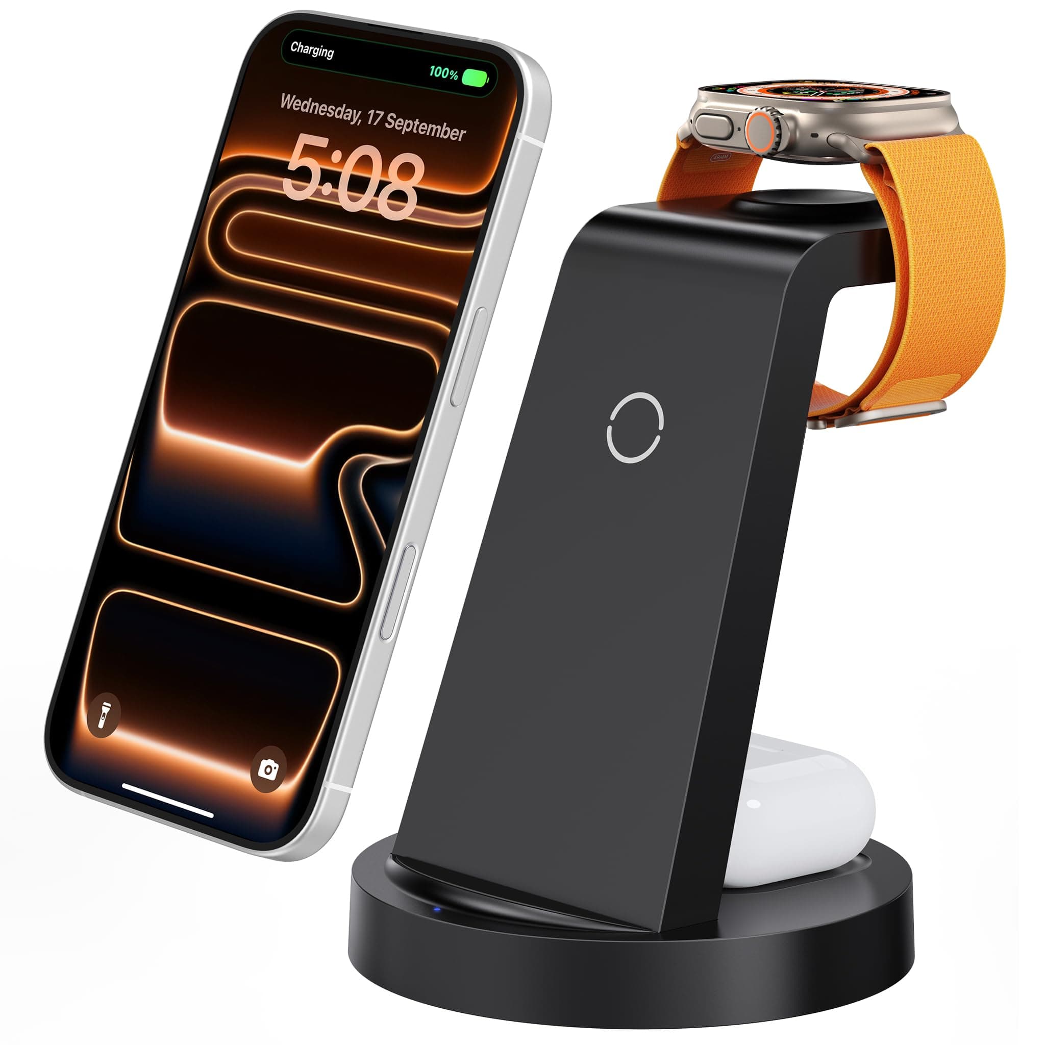 Anlmz 3 in 1 Charging Station for iPhone, Wireless Charger for iPhone 17 16e 16 15 14 13 12 11 X Pro Max & Apple Watch - Wireless Charging Station for AirPods 4 3 Pro