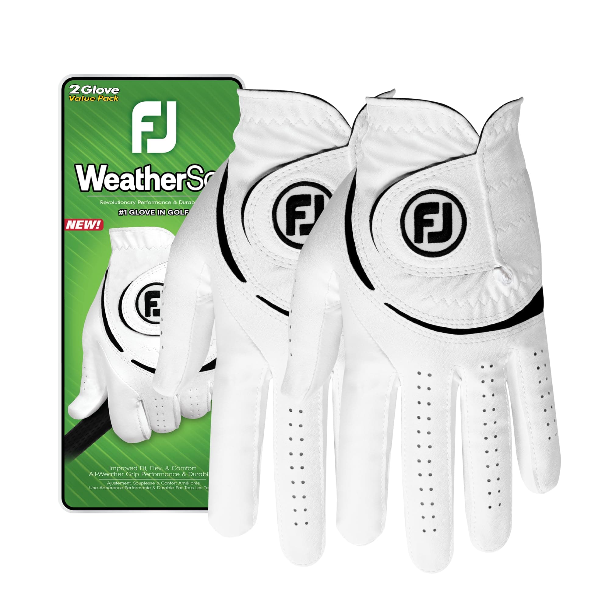 FootJoy Men's WeatherSof 2-Pack Golf Glove, White, Cadet X-Large, Worn on Left Hand