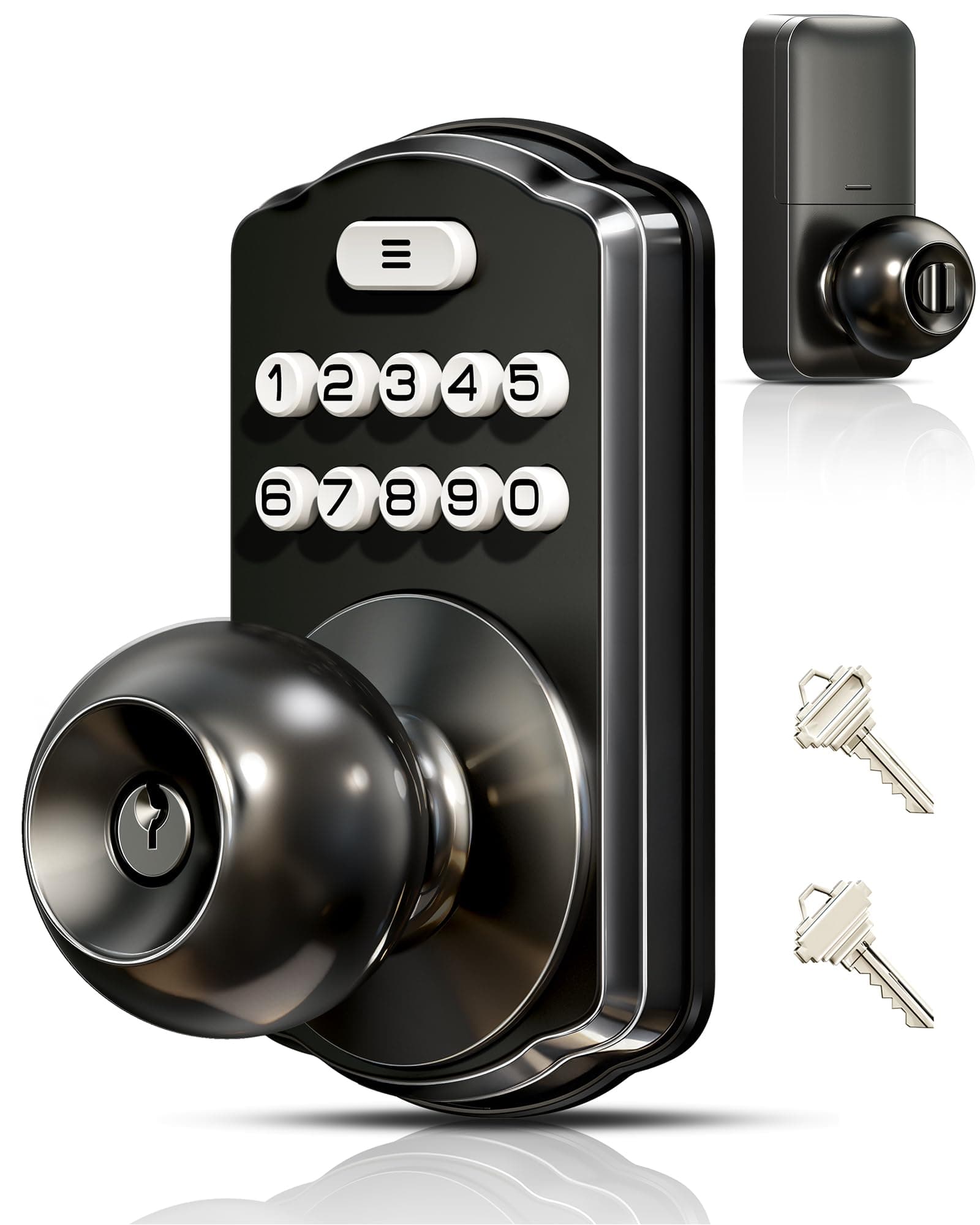 Veise Keypad Door Knob Lock, Keyless Entry Digital Lock with Handle, Electronic Knob for Front Door & Bedroom, Easy Installation, Auto-Locking, Passage Mode, Matte Black