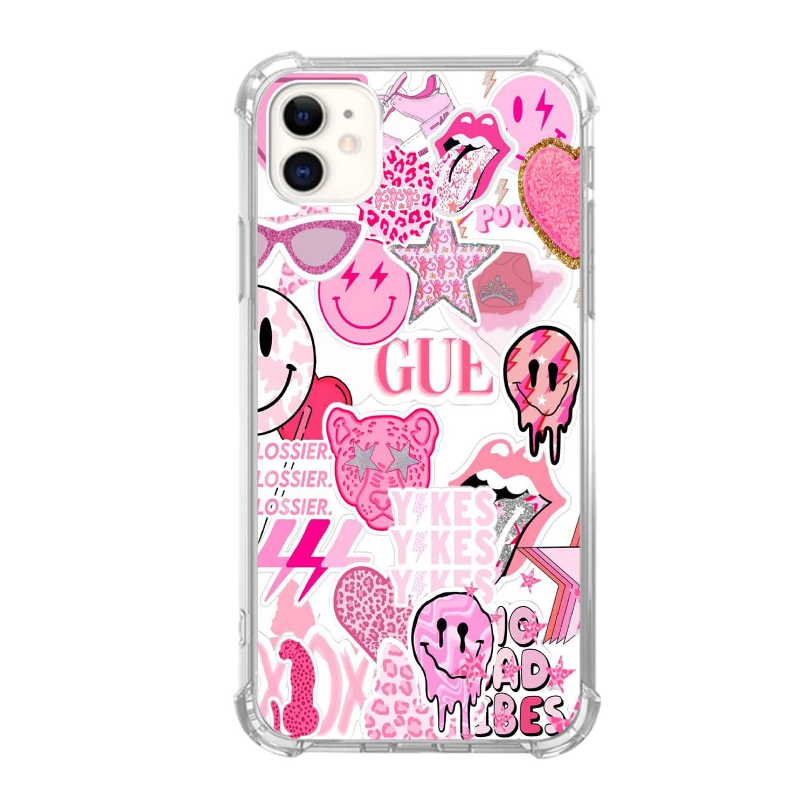Pink Indie Aesthetics Hippie Collage Case Compatible with iPhone 12/12 Pro,Colourful Trendy Cool Teen Girl Case,Silicone Shockproof TPU Bumper Case for iPhone 12/12 Pro