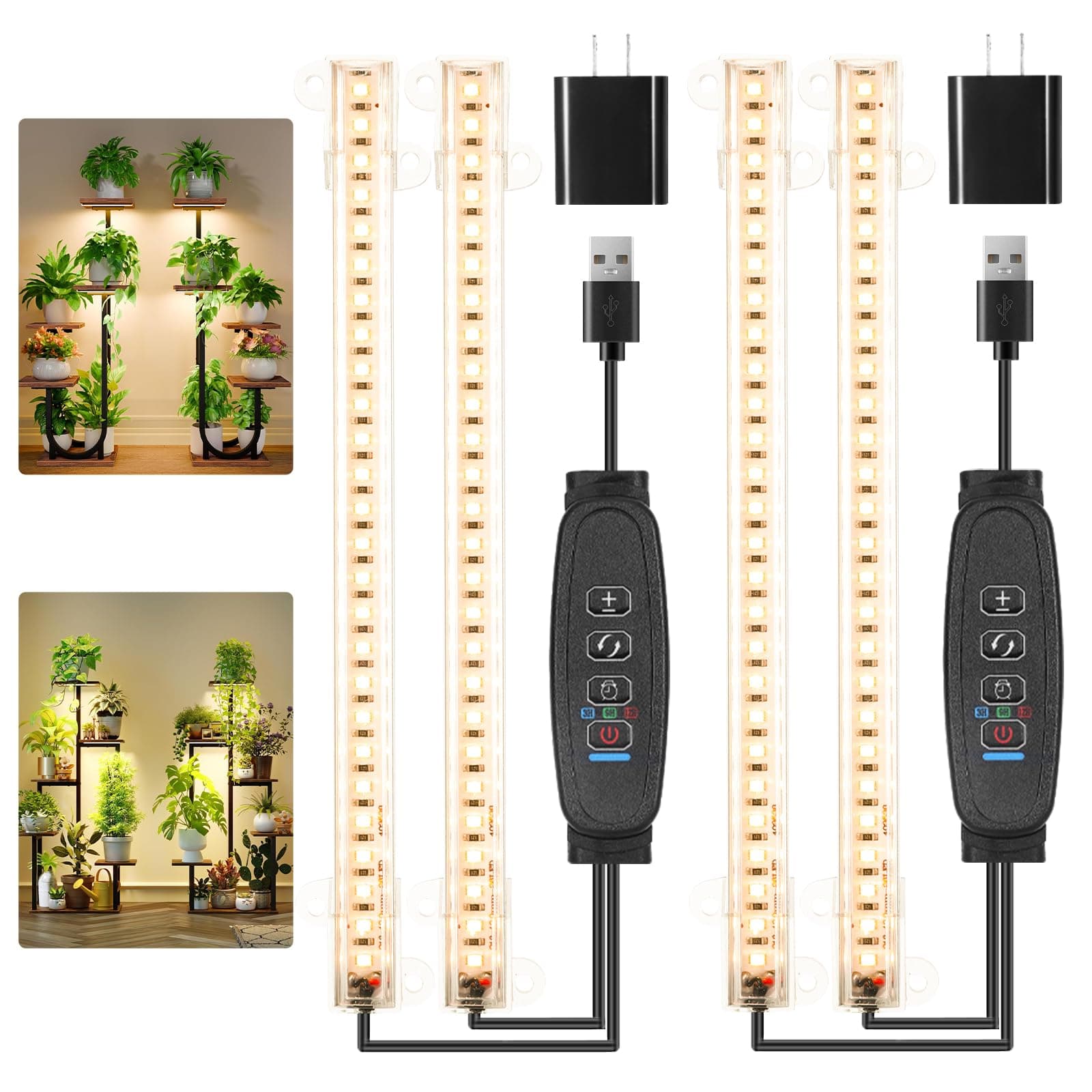 8.6" LED Grow Light Strips, 104 LEDs Plant Lights for Indoor Plants Full Spectrum 3500K with Timer 3/9/12 Hrs, 10 Dimmable Levels, Grow Lamp for Hydroponics Succulent, 2 Pack
