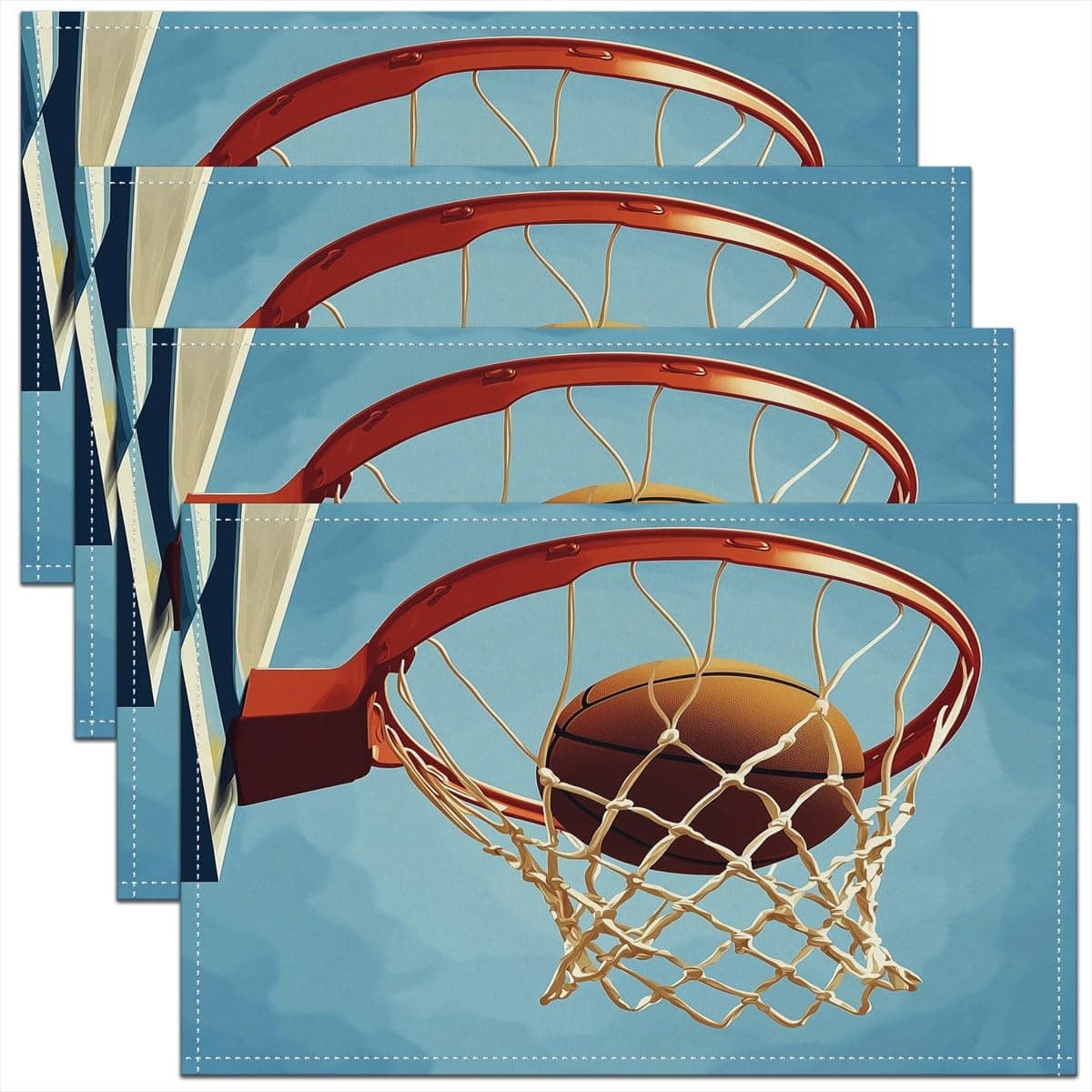 jejeloiu Basketball Placemats Set of 4 18"x12" Kids Gaming Sports Table Place Mats Boys Teens Ball Games Hoop Placemat for Kitchen Dining Table Party Decor Indoor Outdoor Gift for Basketball Lover
