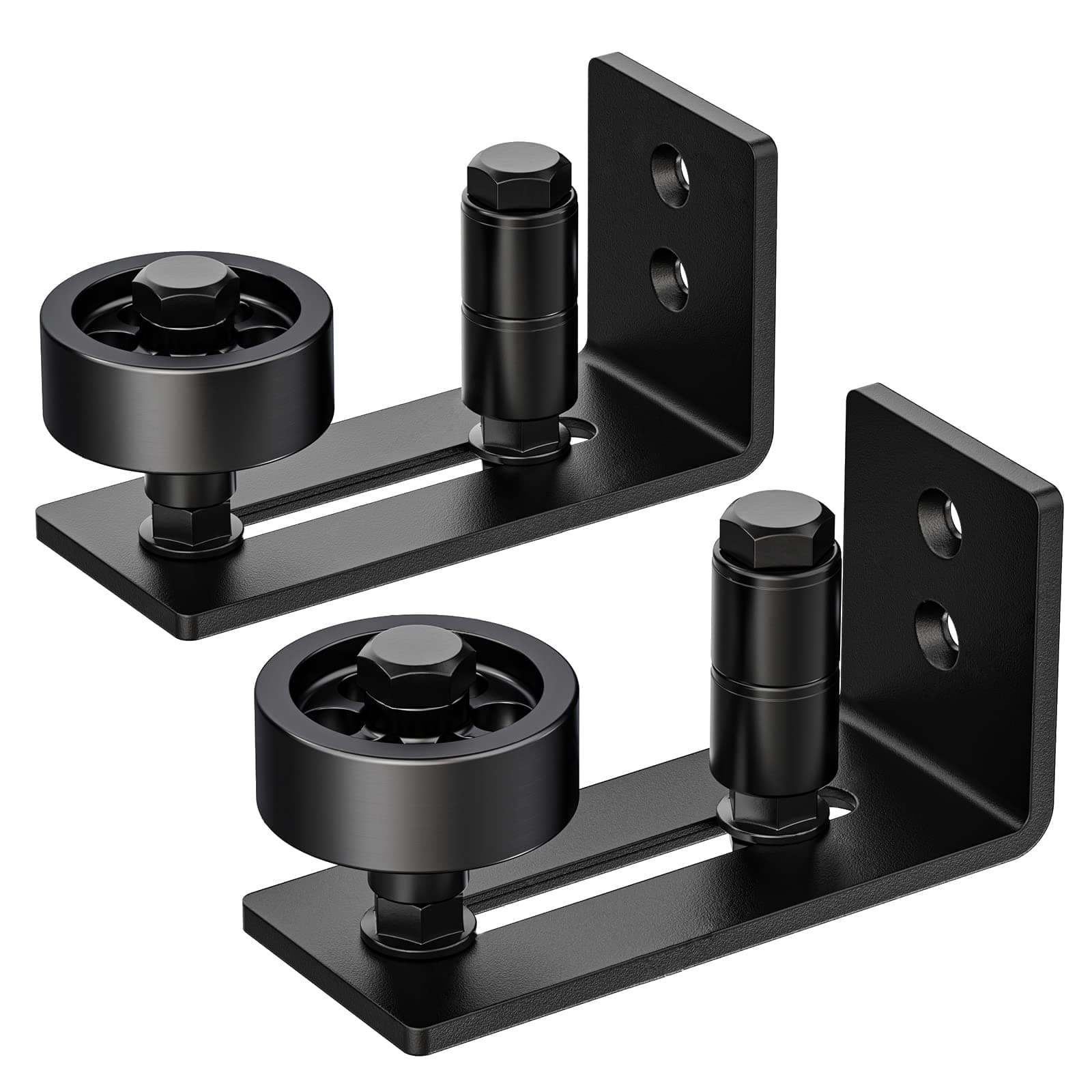 Lvyesea 2 Pack Barn Door Floor Guide, Sliding Barn Door Bottom Guide, Adjustable Floor Guide Roller, Flush Bottom, Quiet, Black, Steel Frame, Easy to Install