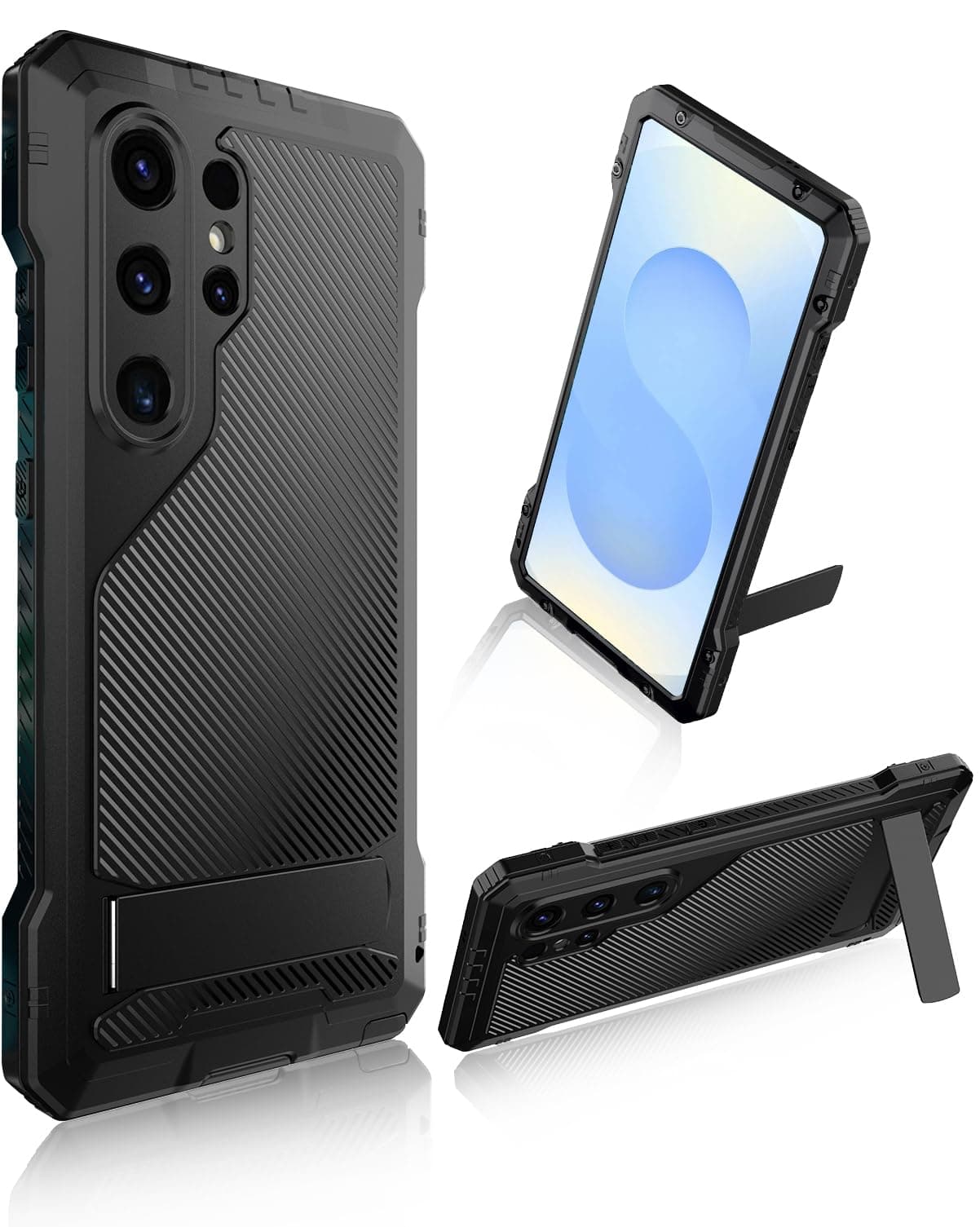 NINKI for Samsung Galaxy S25 Ultra Case Metal with Kickstand and Screen Protector,3 Layers Full Body Shockproof Dustproof Aluminium Silicone Phone Case for Samsung S25 Ultra Case with Kickstand Black