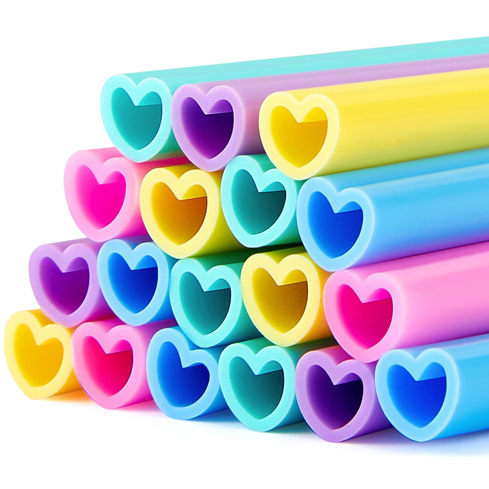 Tanlade 50 Pcs Silicone Heart Shaped Straws Flexible Heart Straws Cute Heart Silicone Straws Reusable with 2 Pcs Cleaning Brushes Cleaner Brush for Hot Cold Drinks Birthday Party Bridal Shower Wedding