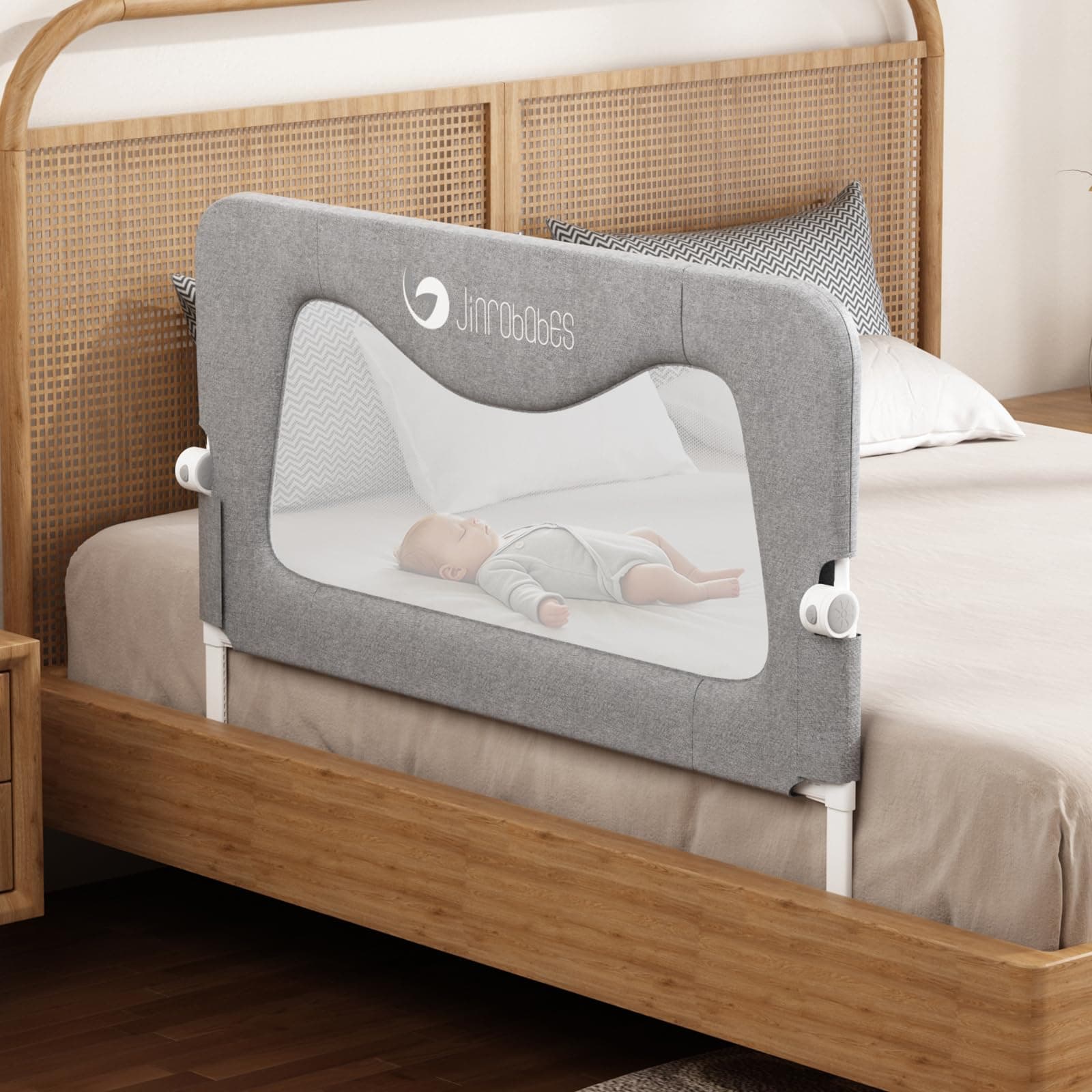Jinrobabes 3 Pack Baby Bed Rails for Toddlers, Adjustable Heights & Foldable Bed Guard for Full-Size Queen & King Mattress(3 Pack-King(2 * 200cm+1 * 150cm))