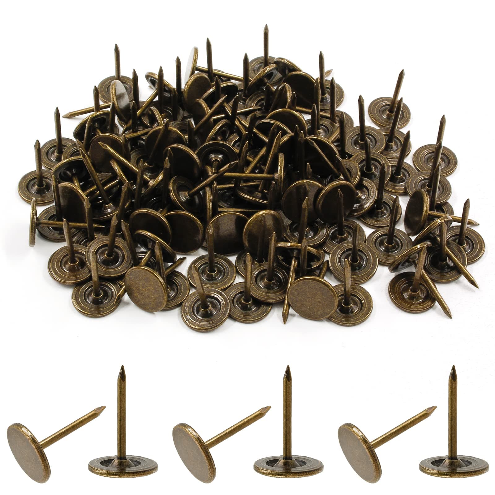 Bivethoi 120 Pcs Vintage Upholstery Tacks, 7/16" Dia Bronze Flat Head Thumb Tacks Decorative Furniture Nails for Wooden Upholstery or DIY Projects