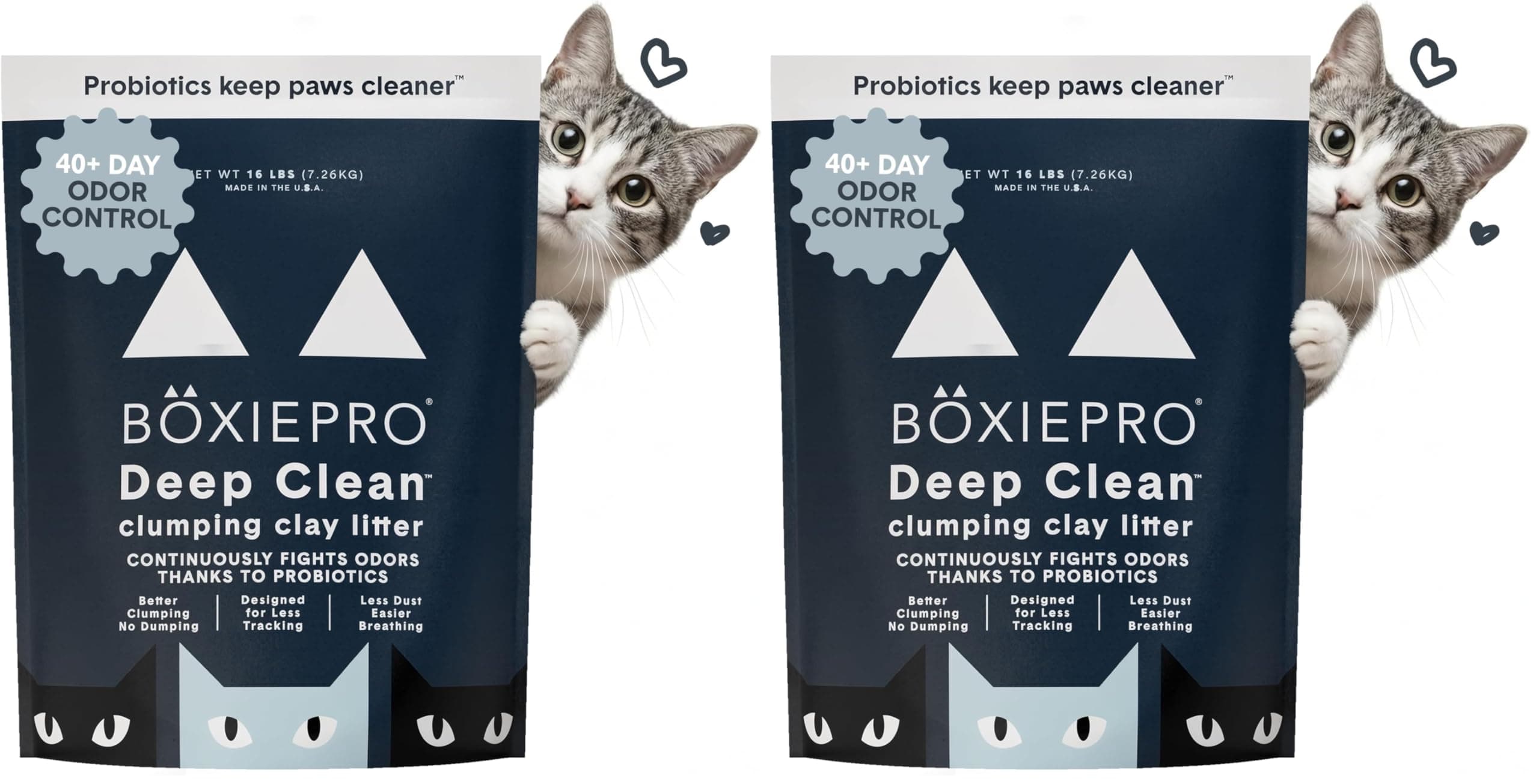 Boxie® Probiotic Cat Litter 40 Day Natural Odor Control, 16lb Clumping Kitty Litter (Clay) (Pack of 2)