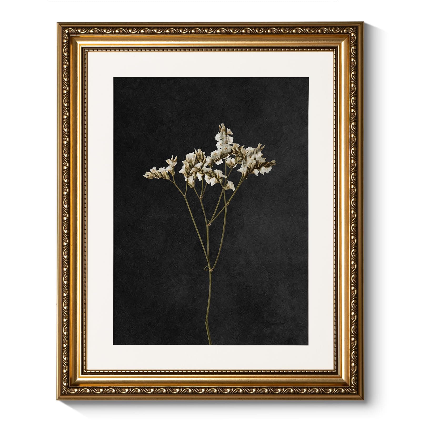 ARPEOTCY Vintage Gold Framed Wall Art, Retro Dark Dried Wildflower Paintings, Canvas Prints Artwork with Antique Frame, Victorian Wall Picture Decor for Room Gallery Living Room, 13x16 inch