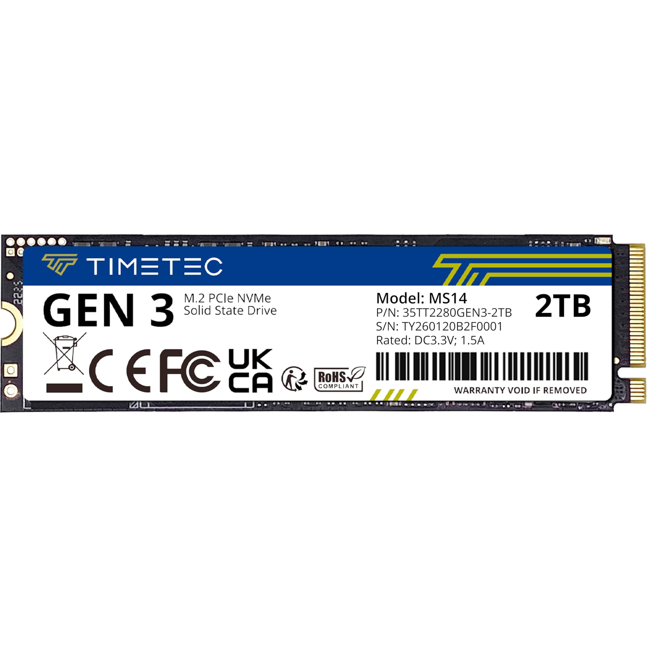 Timetec 2TB SSD NVMe PCIe Gen3x4 8Gb/s M.2 2280 3D NAND 1800TBW High Performance Read/Write Speed Up to 3,400/3,000 MB/s Internal Solid State Drive for PC Laptop and Desktop