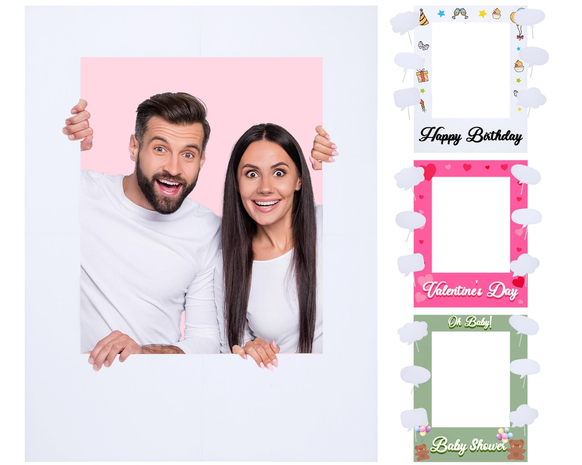 32 x 24 inch Blank Photo Booth Props DIY Happy Birthday Party Supplies Writable Picture Frame with Speech Bubble Signs DIY Photo Booth Props for Birthday Wedding Baby Shower Graduation Party Favors