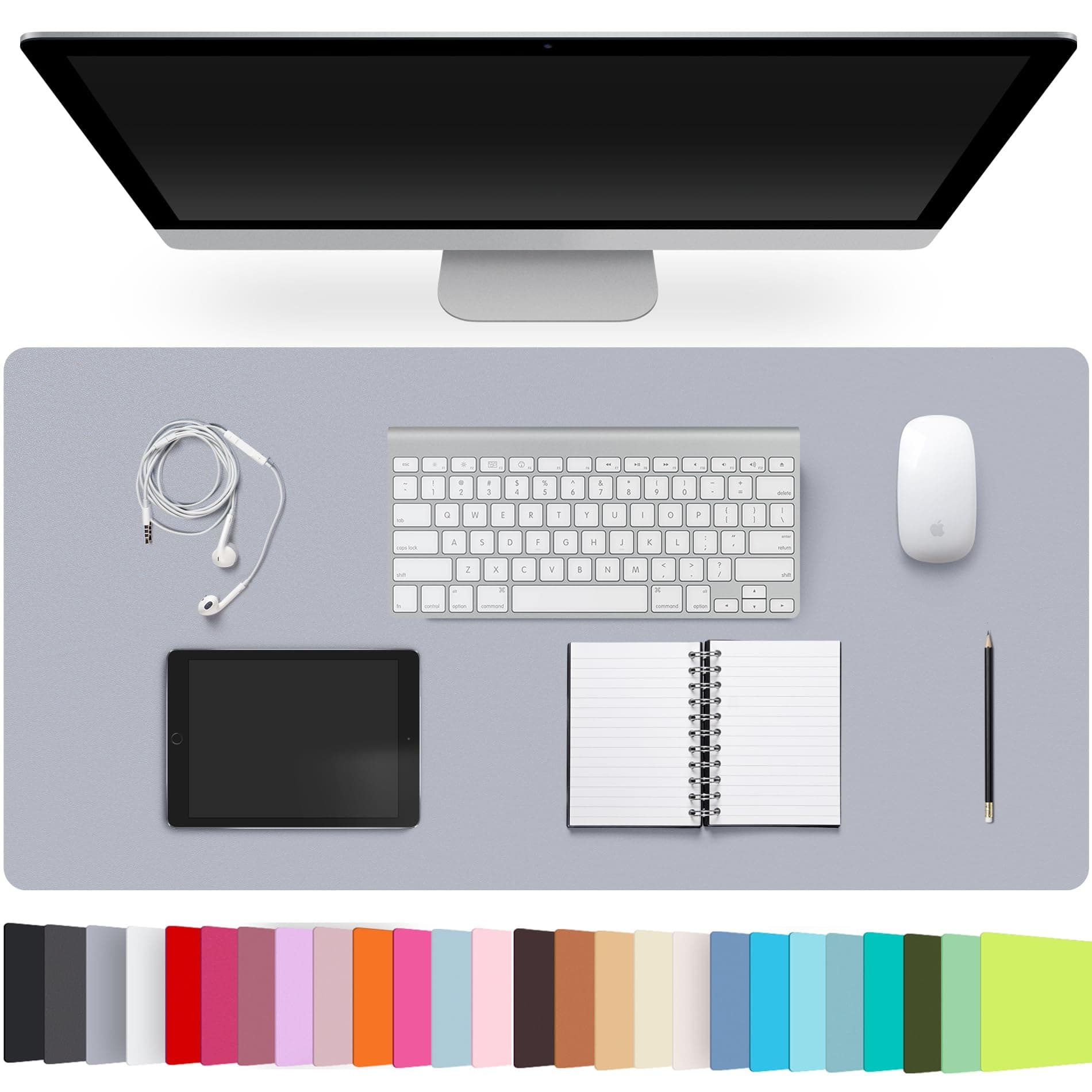 Leather Desk Pad Protector,Non-Slip Desk Pad(LightGrey, 31.5" x 15.7")