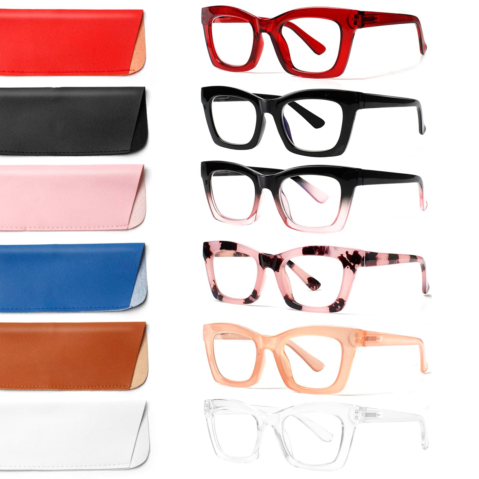 6 Pack Oprah Style Reading Glasses for Women Blue Light Blocking Computer Square Readers with Spring Hinge (Mix Color-5, 2.75, x)