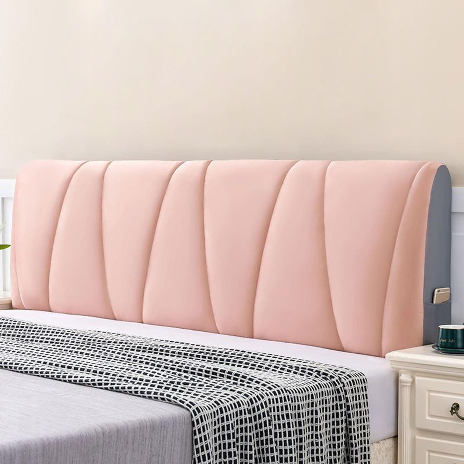 Bed Headboard Covers, Velvet Headboard Covers for Single/King/Double Bed, All-Inclusive Upholstered Bed Head Dustproof Protection Cover Head Board Backrest Cover for Bedroom Decor(180x60cm,Pink)
