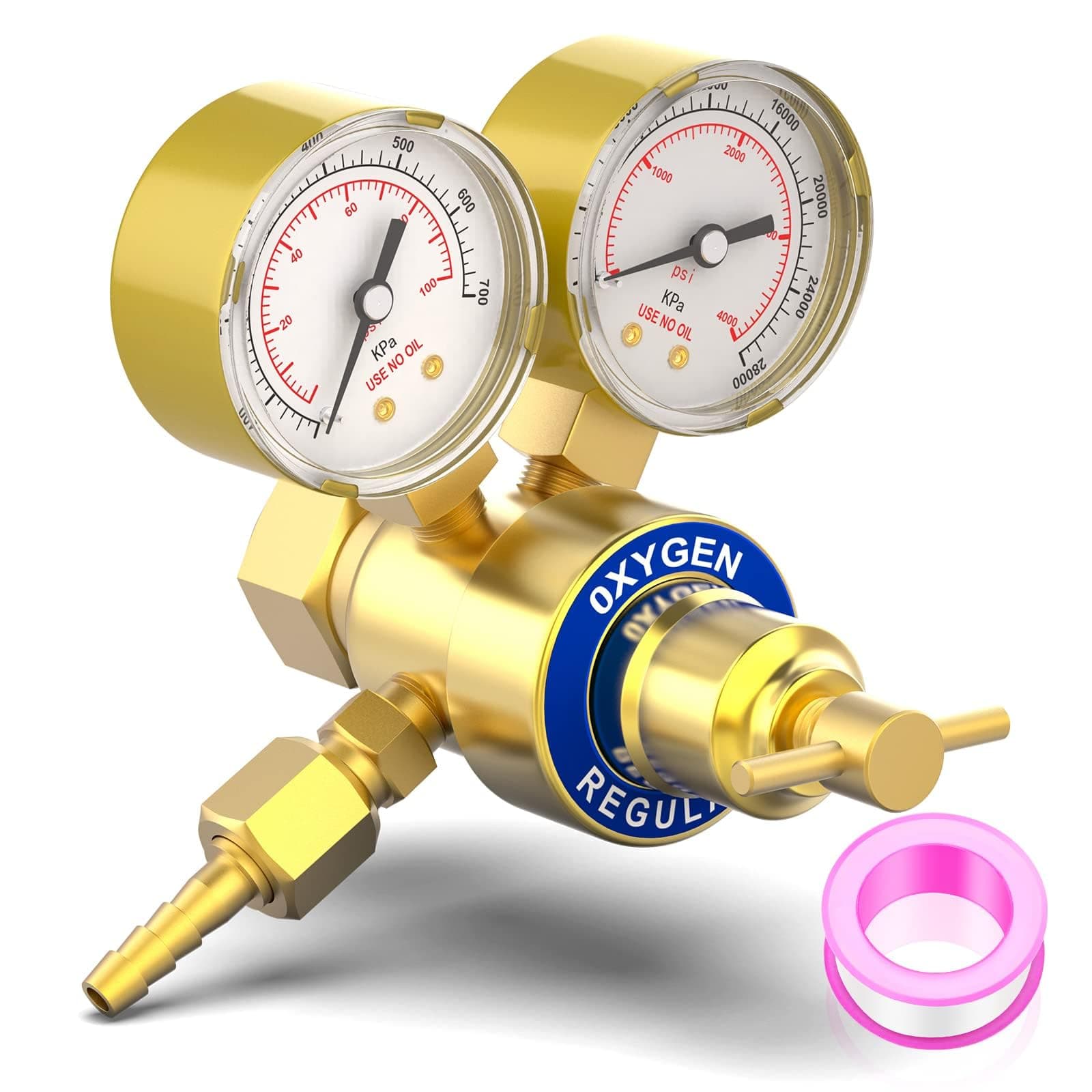 MEANLIN MEASURE Oxygen Regulator Welding Gas Gauges CGA 540 Cutting Torch Regulator, Outlet 0-100PSI Inlet 0-4000PSI Double Pressure Gauge with 9/16"-18 Outlet and Hose Connector