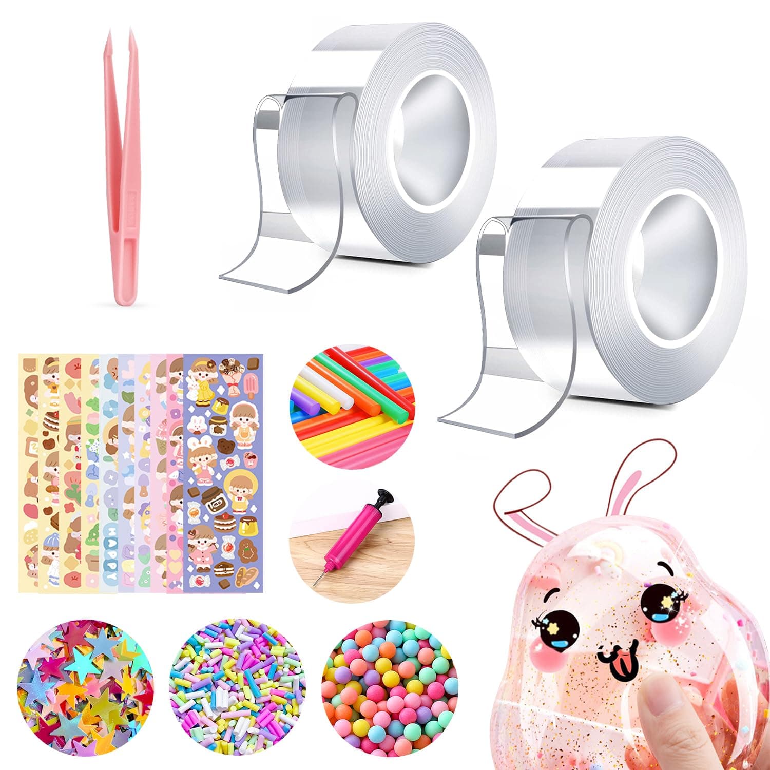 Nano Bubble Tape, 2 Pcs (9.84ft × 2inch) Nano Tape DIY Party Activity Toy Kit, Double Sided Transparent Reusable Nano Adhesive Tape, Washable Traceless Gel Tape