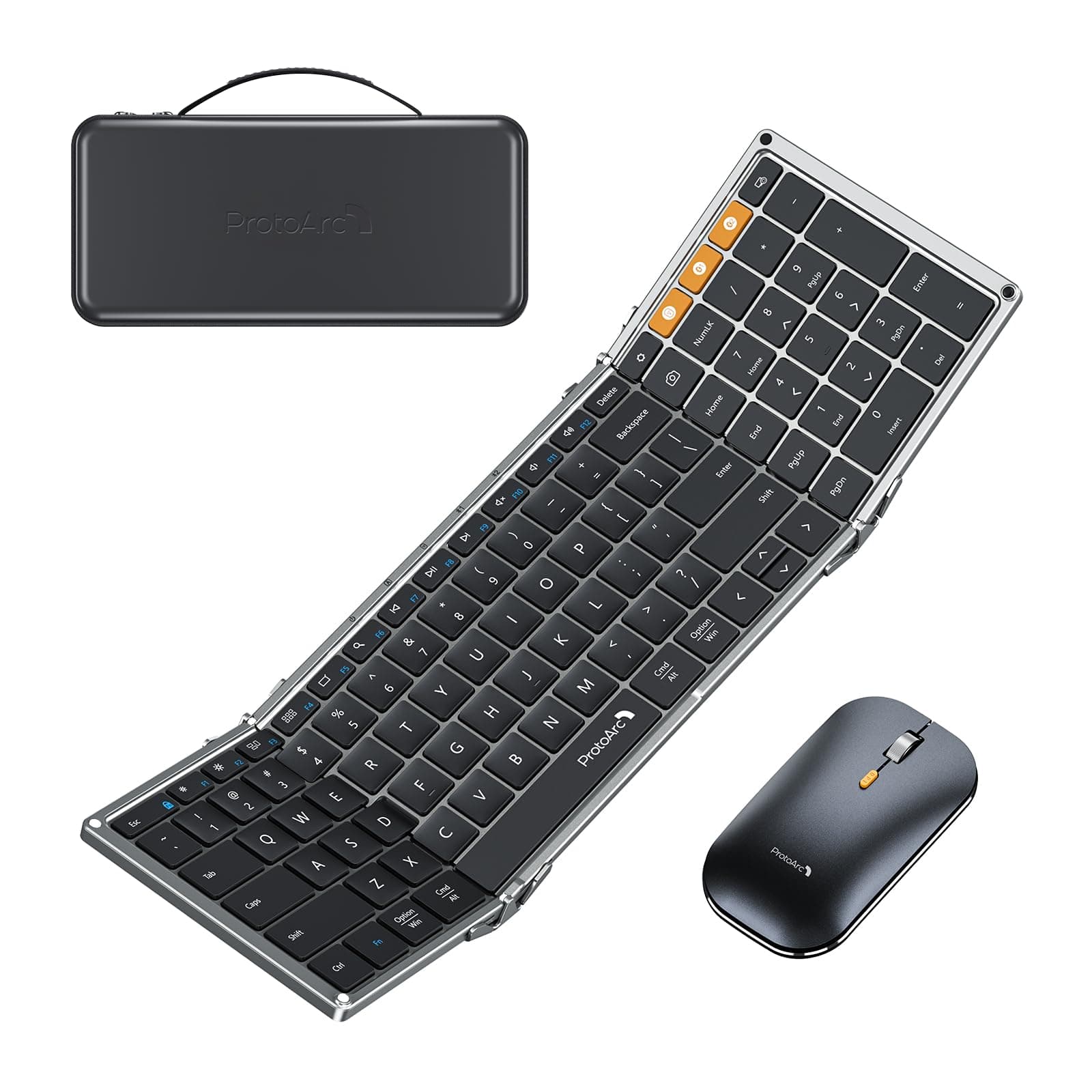 ProtoArc XKM01 Full-Size Foldable Keyboard Mouse Combo for Travel, Gray