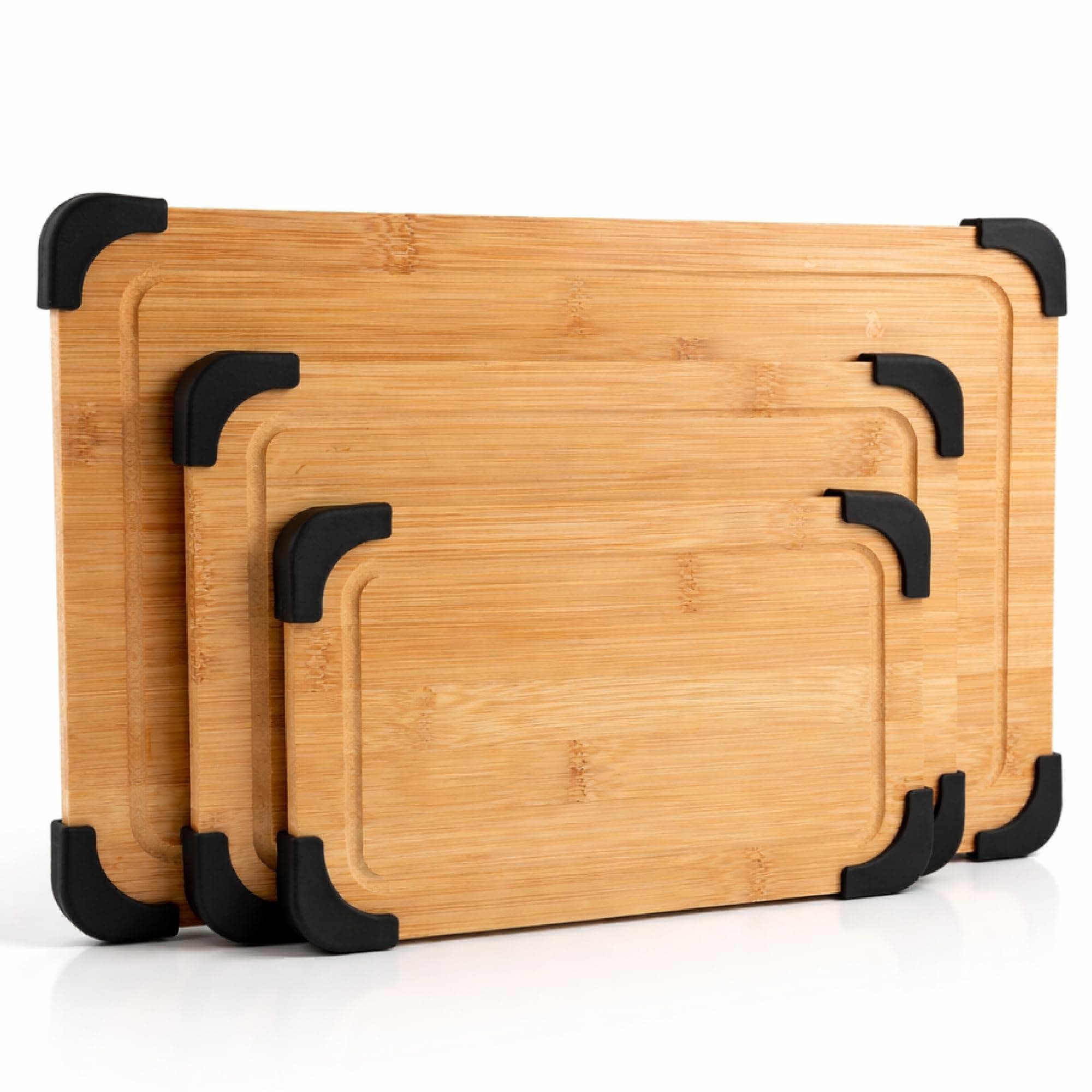 Cook with Color Non-Slip Cutting Board Set – Kitchen Essentials with Easy Grip Handle for Meat, Veggies, and Fruits, 3 Cutting Boards, Bamboo Non-Slip Black