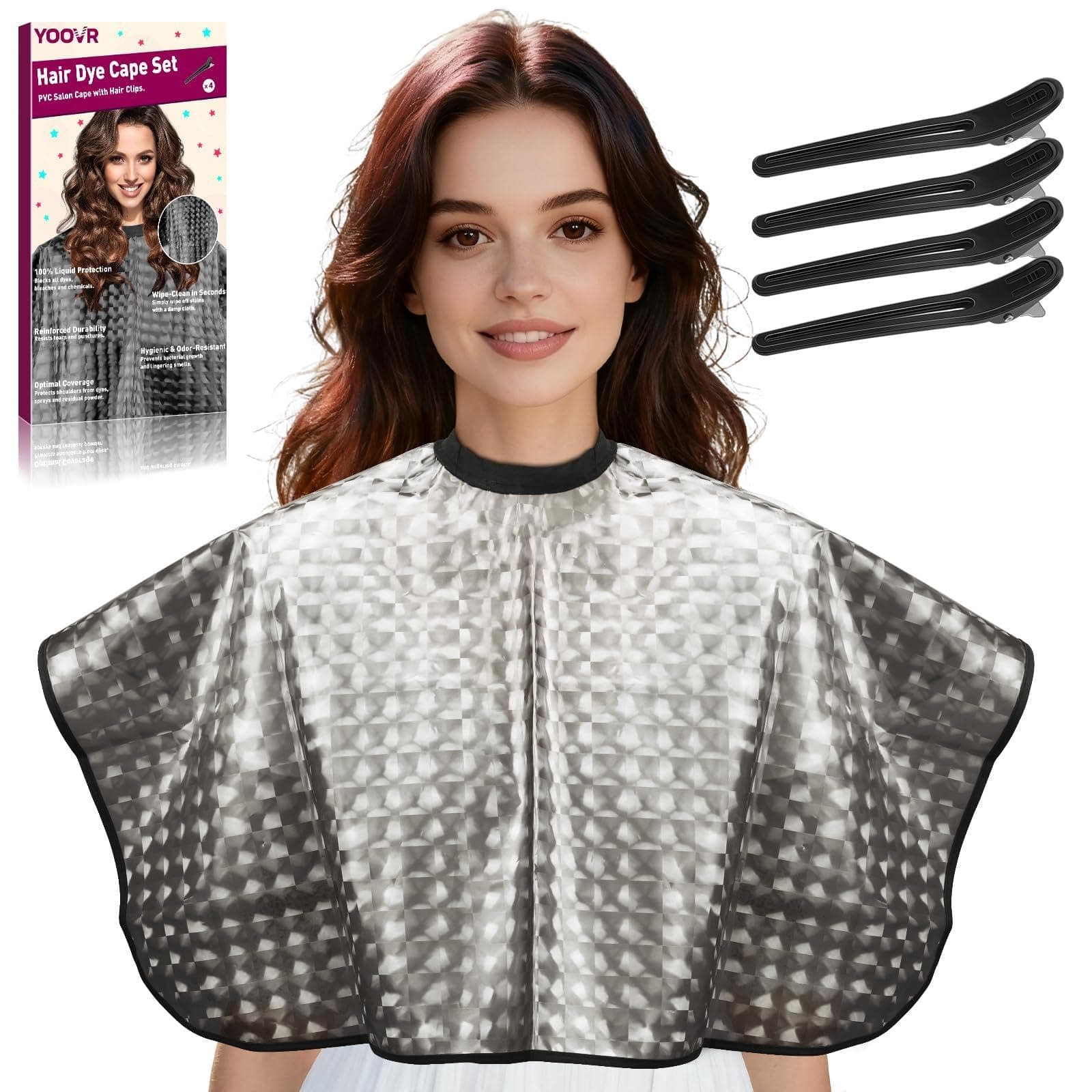 YOOVR Hair Dye Kit with Dye Cape and Metal Hair Clips, Reusable Waterproof Cape for Coloring, Bleaching, Styling, Shampoo and Makeup, Hair Dye Machine