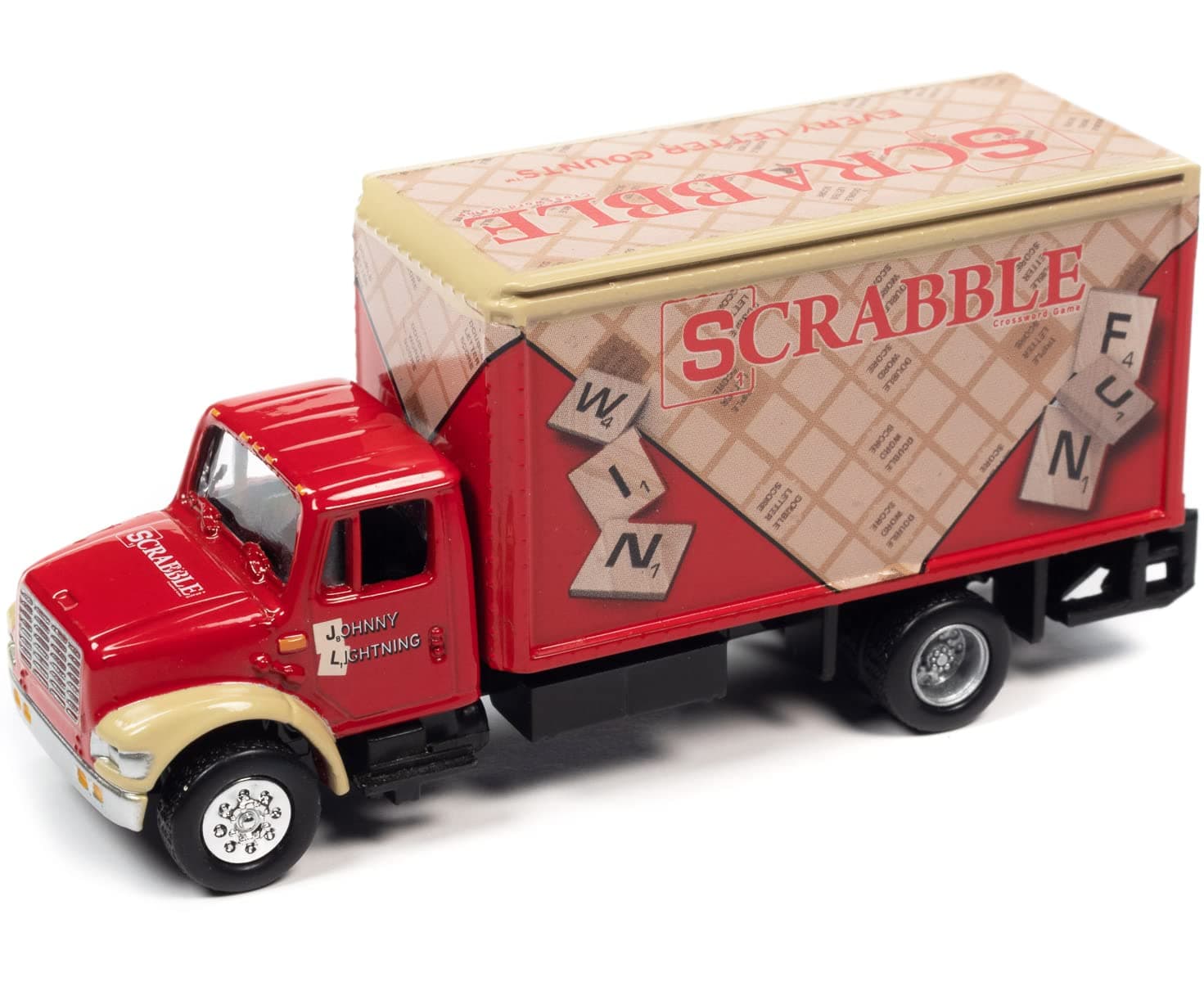 Johnny Lightning 1999 International Cargo Truck Red with Graphics Scrabble Pop Culture 2022 Release 2 1/64 Diecast Model Car