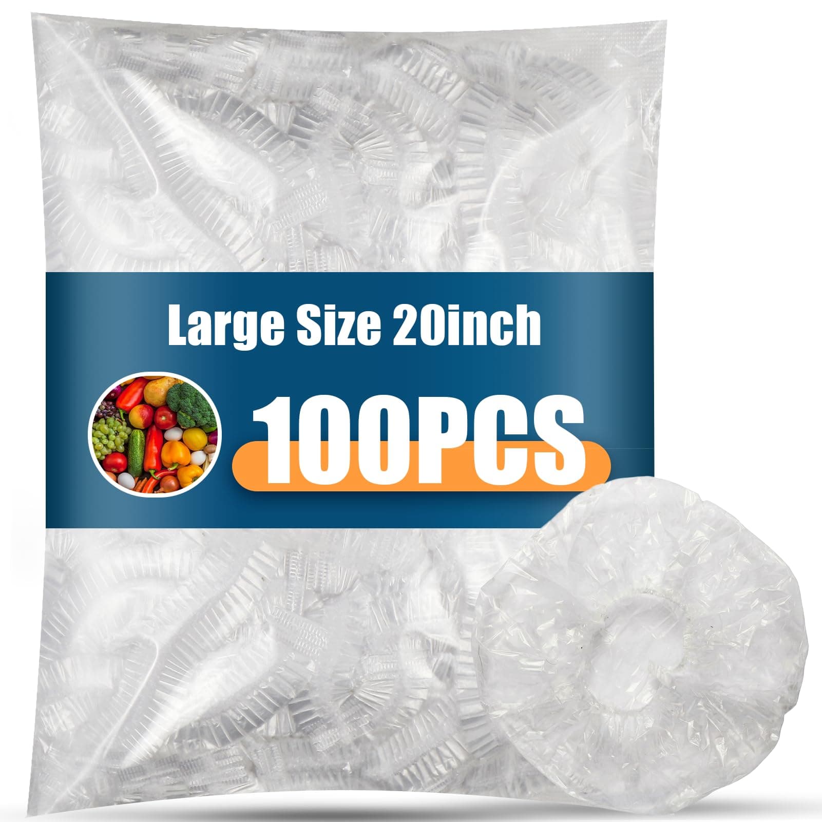 100 Pack 50CM Extra Large Bowl Covers for Bread Proofing, Elastic Food Storage Covers for Large Platters, Plastic Bowl Covers with Elastic for Sourdough Baking, Fits Watermelons, Clear