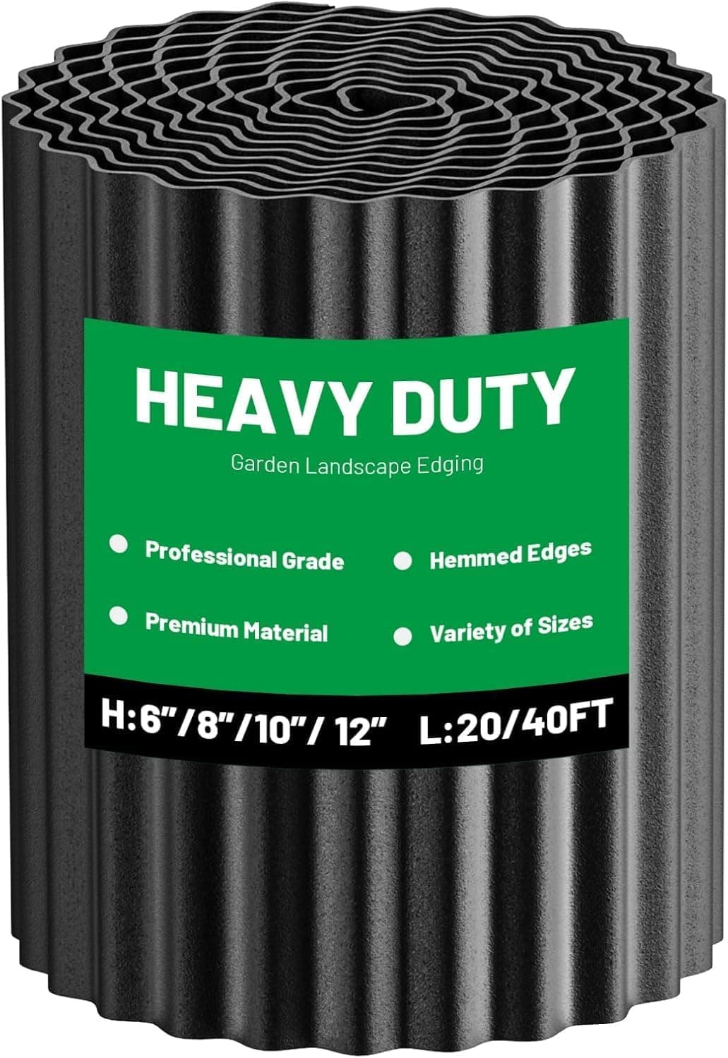 Garden Corrugated Metal Landscape Edging, 8" x 20FT(8 InchX20FT) Sturdy Galvanized Steel Yard Edging,Flexible Long Strips of Lawn Edging for DIY Raised Flower Bed Tree Surrounds Borders - Black