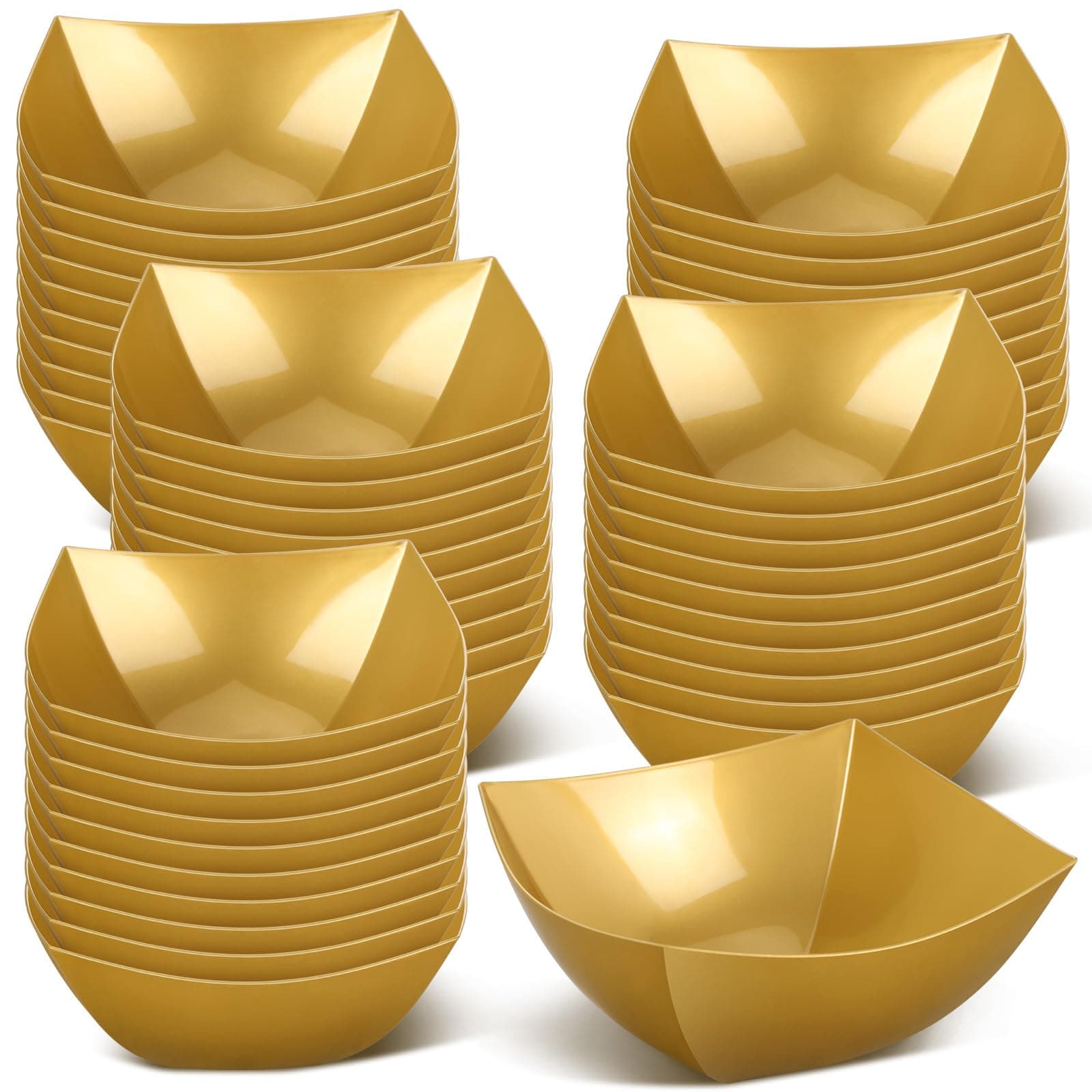 Tanlade 50 Pcs Square Plastic Serving Bowls Disposable Salad, Gold, 4 oz